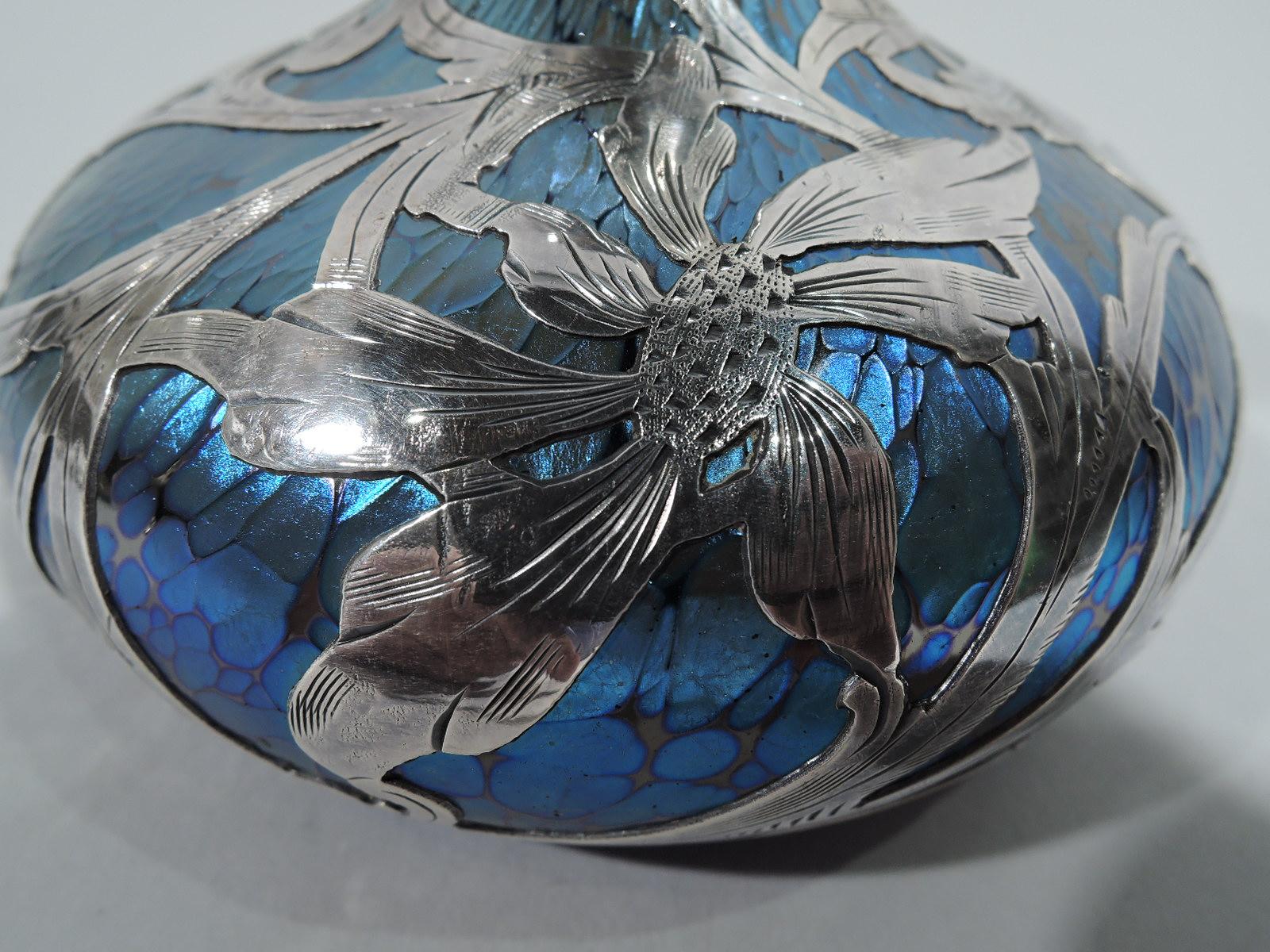 19th Century Loetz Art Nouveau Iridescent Art Glass Silver Overlay Perfume