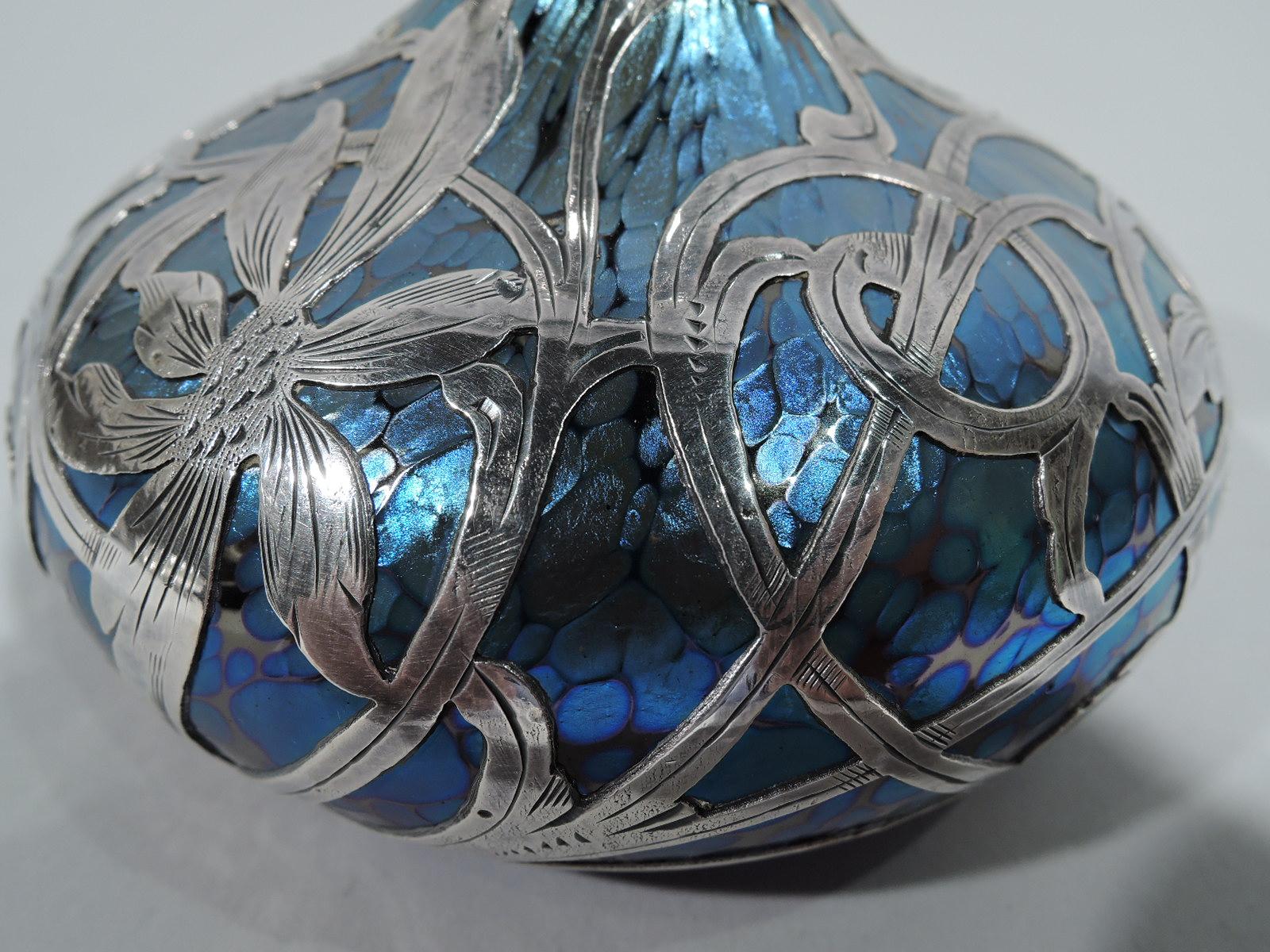Loetz Art Nouveau Iridescent Art Glass Silver Overlay Perfume 1