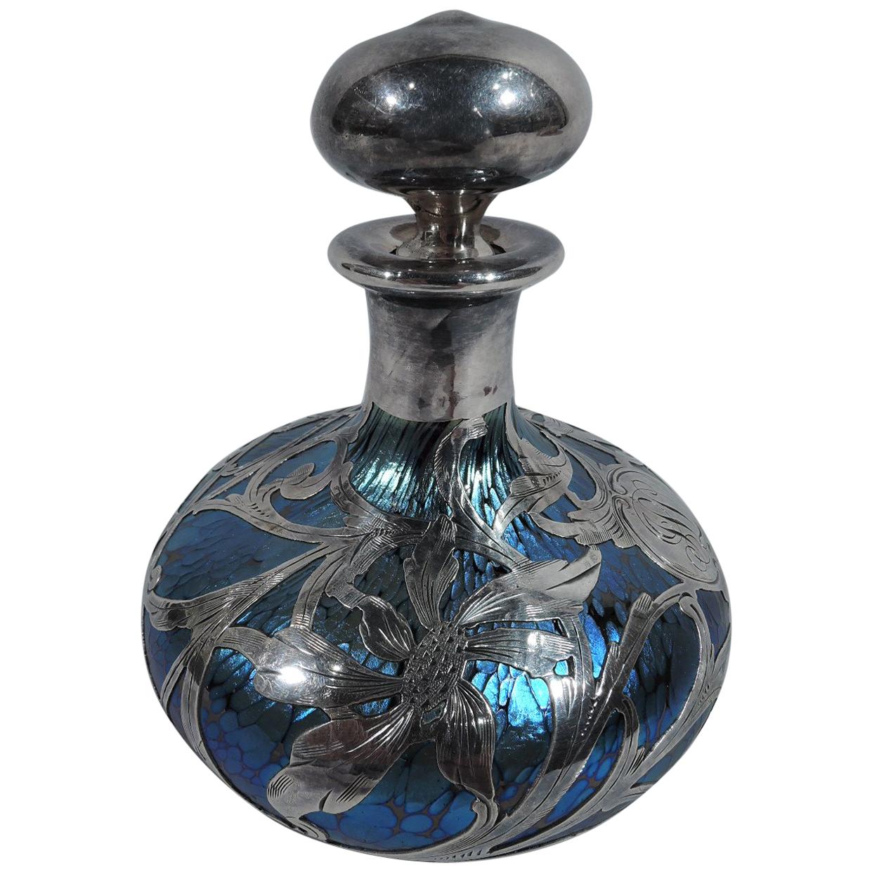 Loetz Art Nouveau Iridescent Art Glass Silver Overlay Perfume