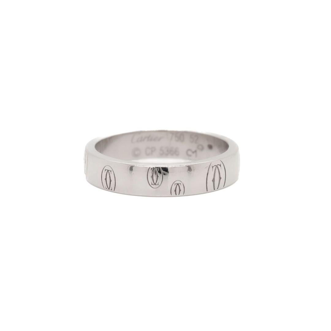 Signed Logo de Cartier 18K White Gold Band Ring In Good Condition For Sale In Philadelphia, PA