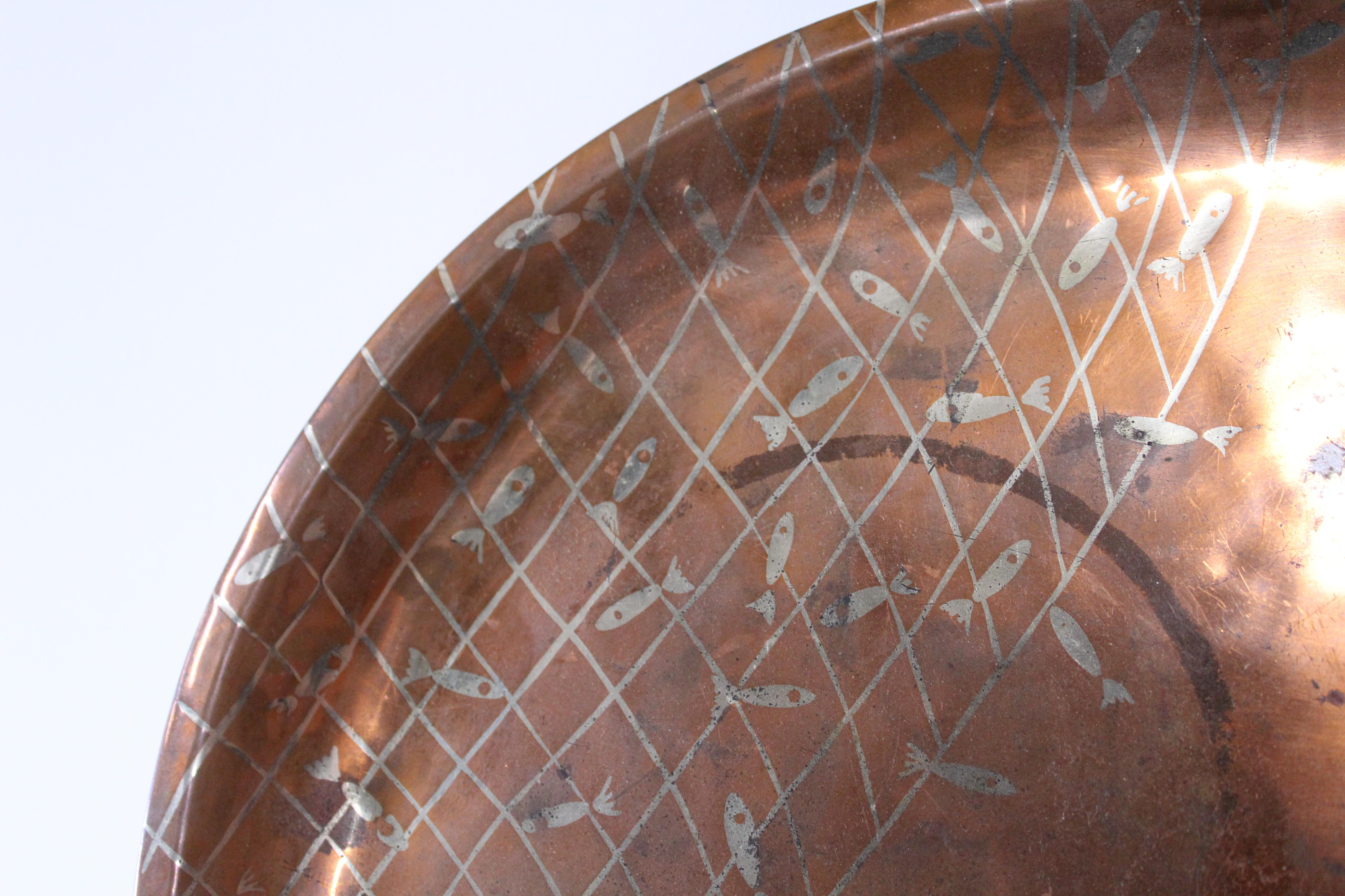 Mexican Signed Los Castillo Copper Mid-Century Serving Platter For Sale