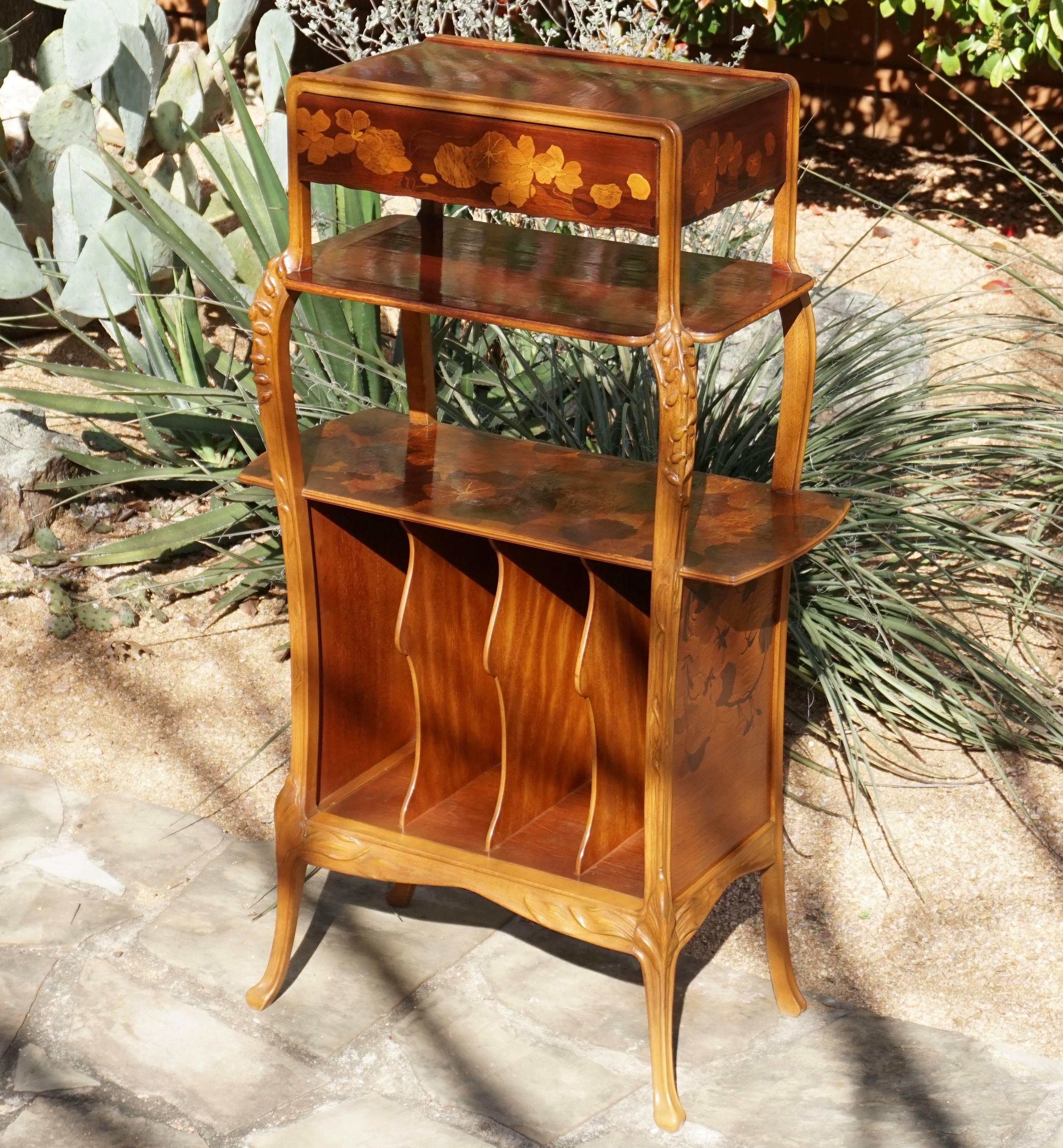 Art Nouveau Signed Louis Majorelle French Marquetry Etagere Music Cabinet, 1900