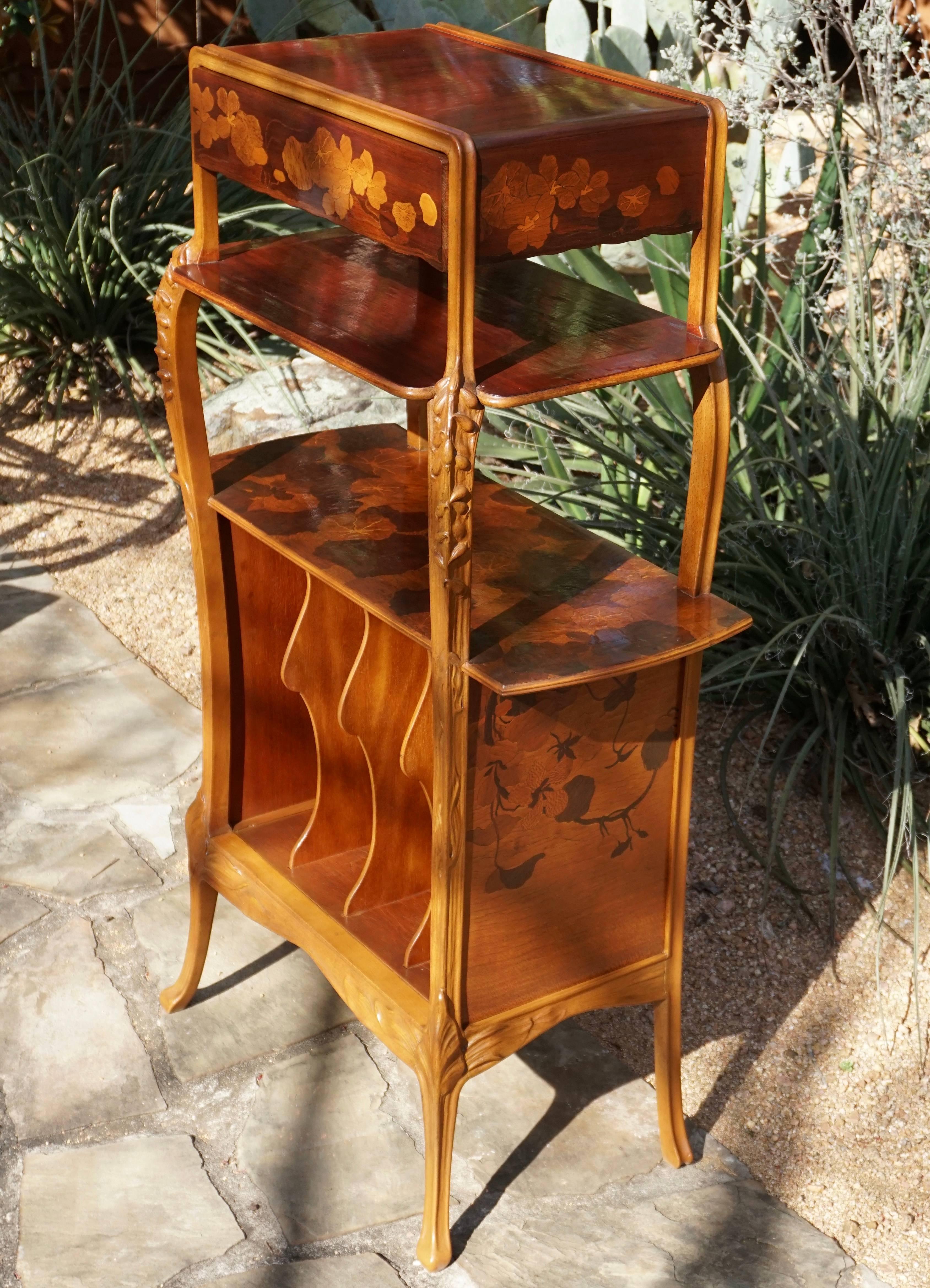 Signed Louis Majorelle French Marquetry Etagere Music Cabinet, 1900 In Good Condition In Dallas, TX