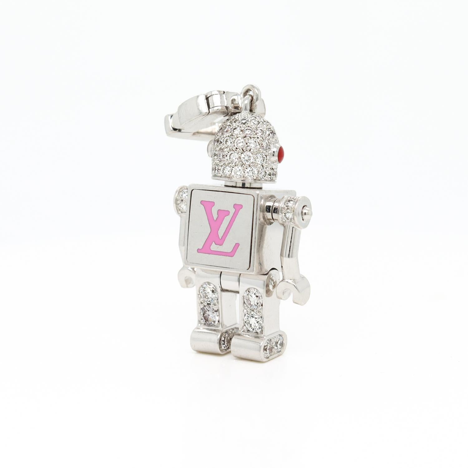 Louis Vuitton, collier pendentif Spaceman Robot en or blanc 18 carats et pierres précieuses en vente 5