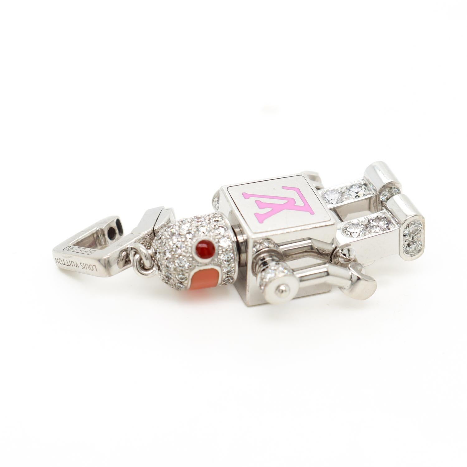 Louis Vuitton, collier pendentif Spaceman Robot en or blanc 18 carats et pierres précieuses en vente 12