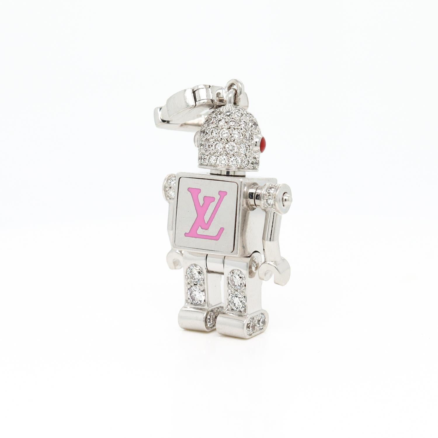 Louis Vuitton, collier pendentif Spaceman Robot en or blanc 18 carats et pierres précieuses Unisexe en vente