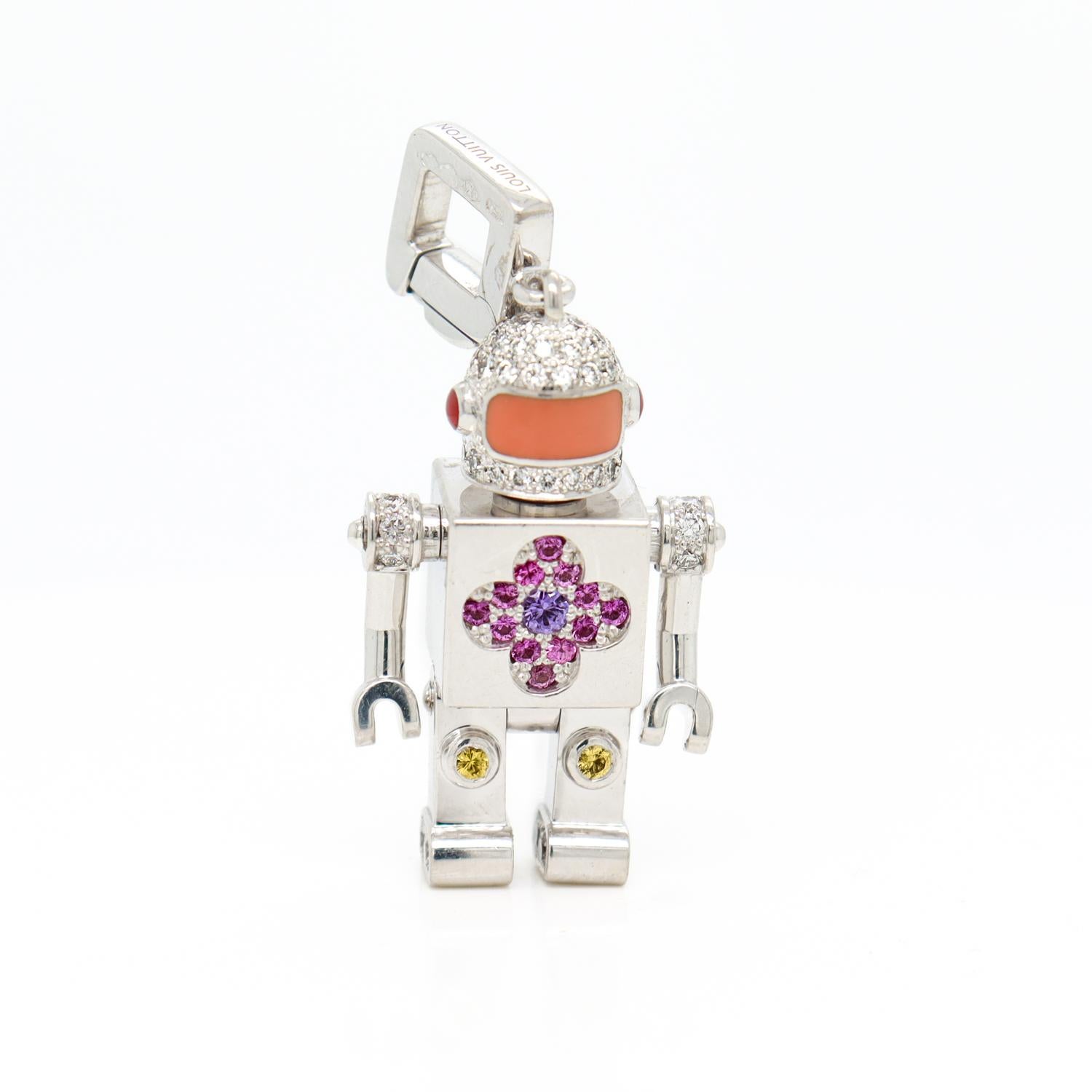 Louis Vuitton, collier pendentif Spaceman Robot en or blanc 18 carats et pierres précieuses en vente 3
