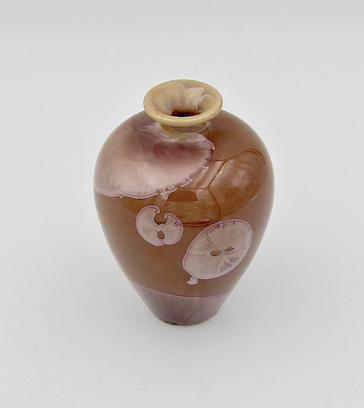 Signed Crystalline Porcelain Vase Trio by Louise Reding 2