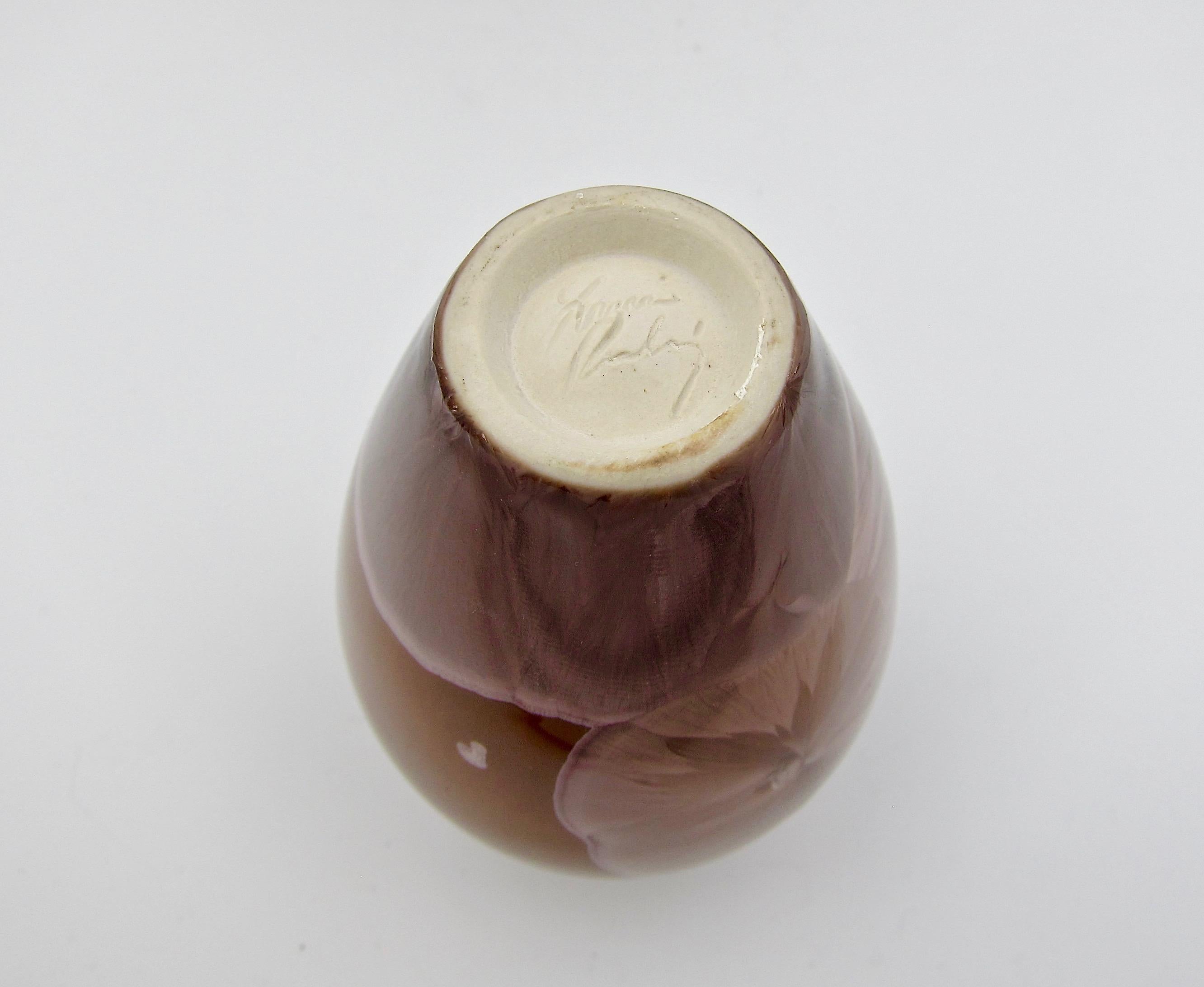 Signed Crystalline Porcelain Vase Trio by Louise Reding 3