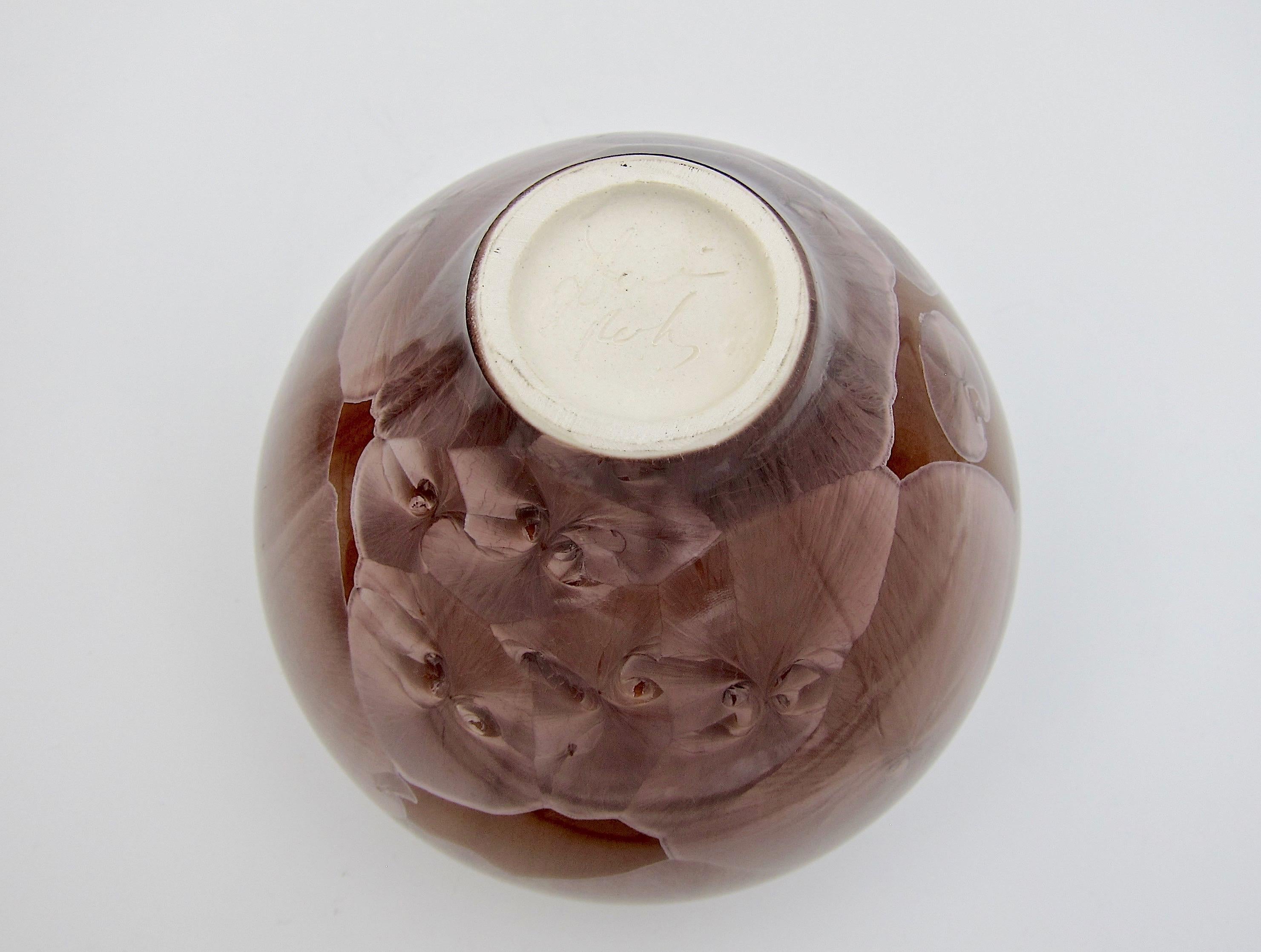Signed Crystalline Porcelain Vase Trio by Louise Reding 4