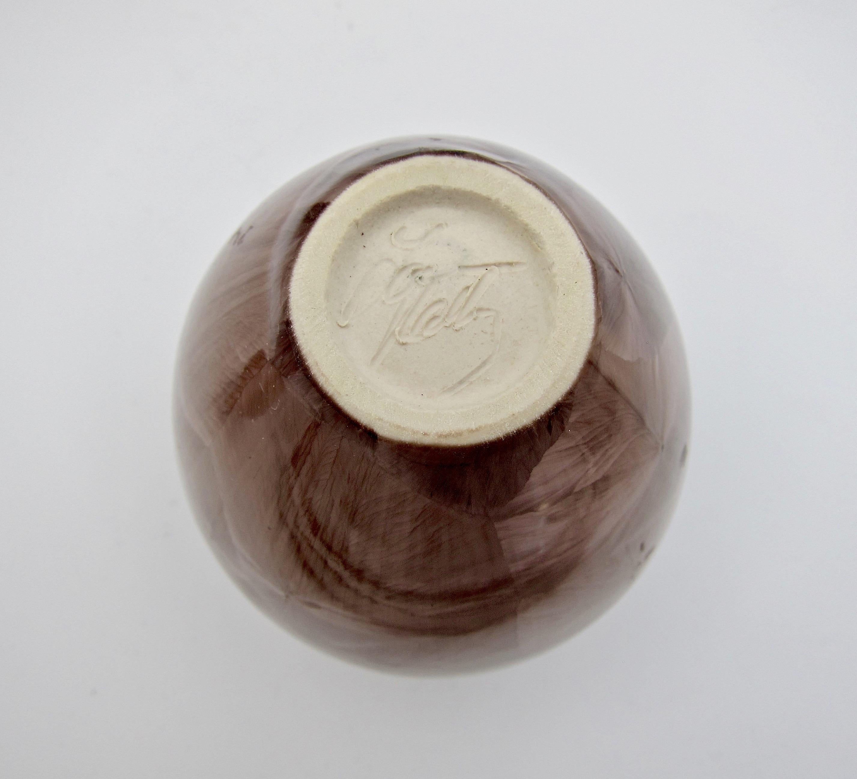 Signed Crystalline Porcelain Vase Trio by Louise Reding 5