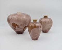 Signed Crystalline Porcelain Vase Trio by Louise Reding