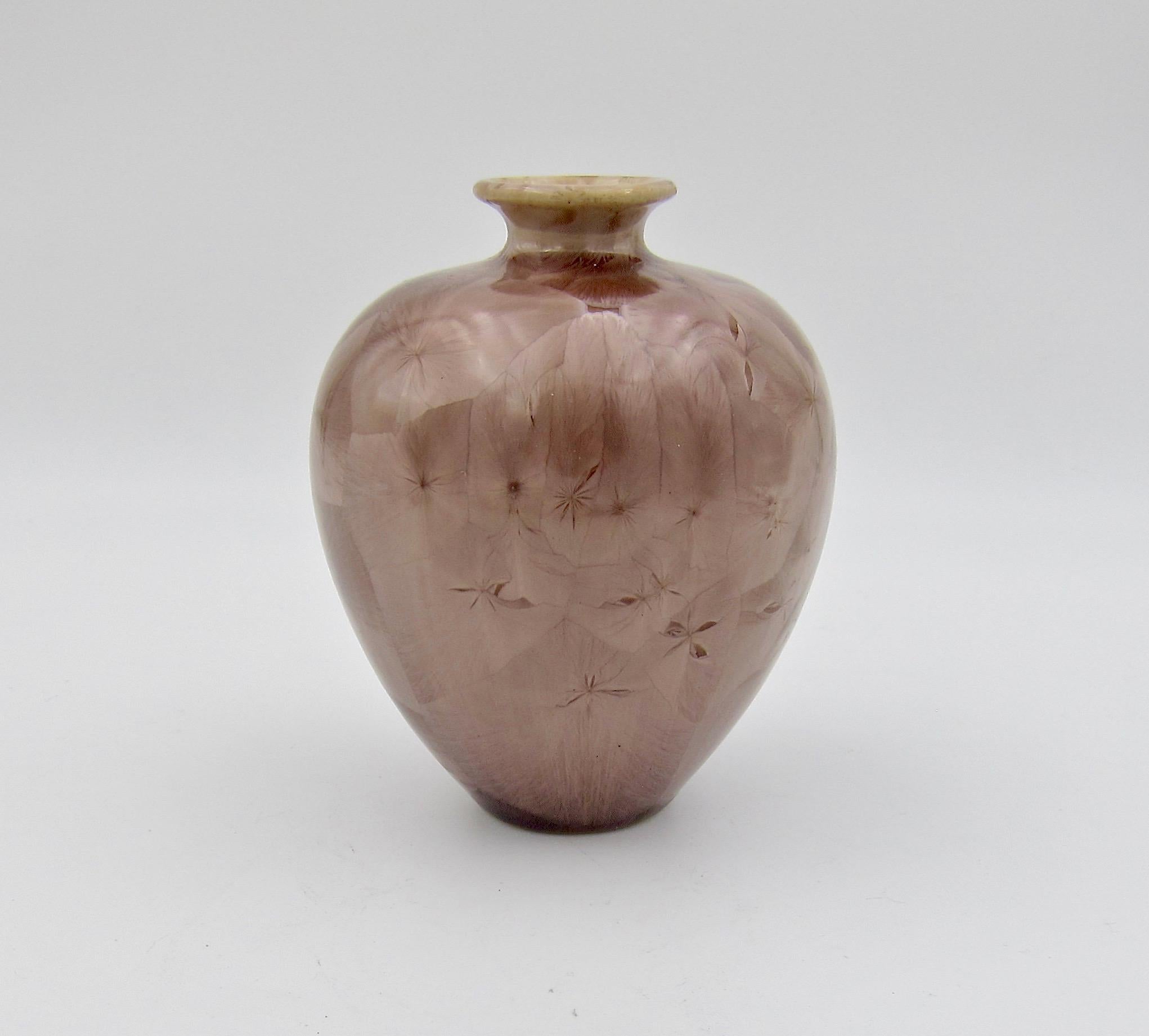 Glazed Signed Crystalline Porcelain Vase Trio by Louise Reding