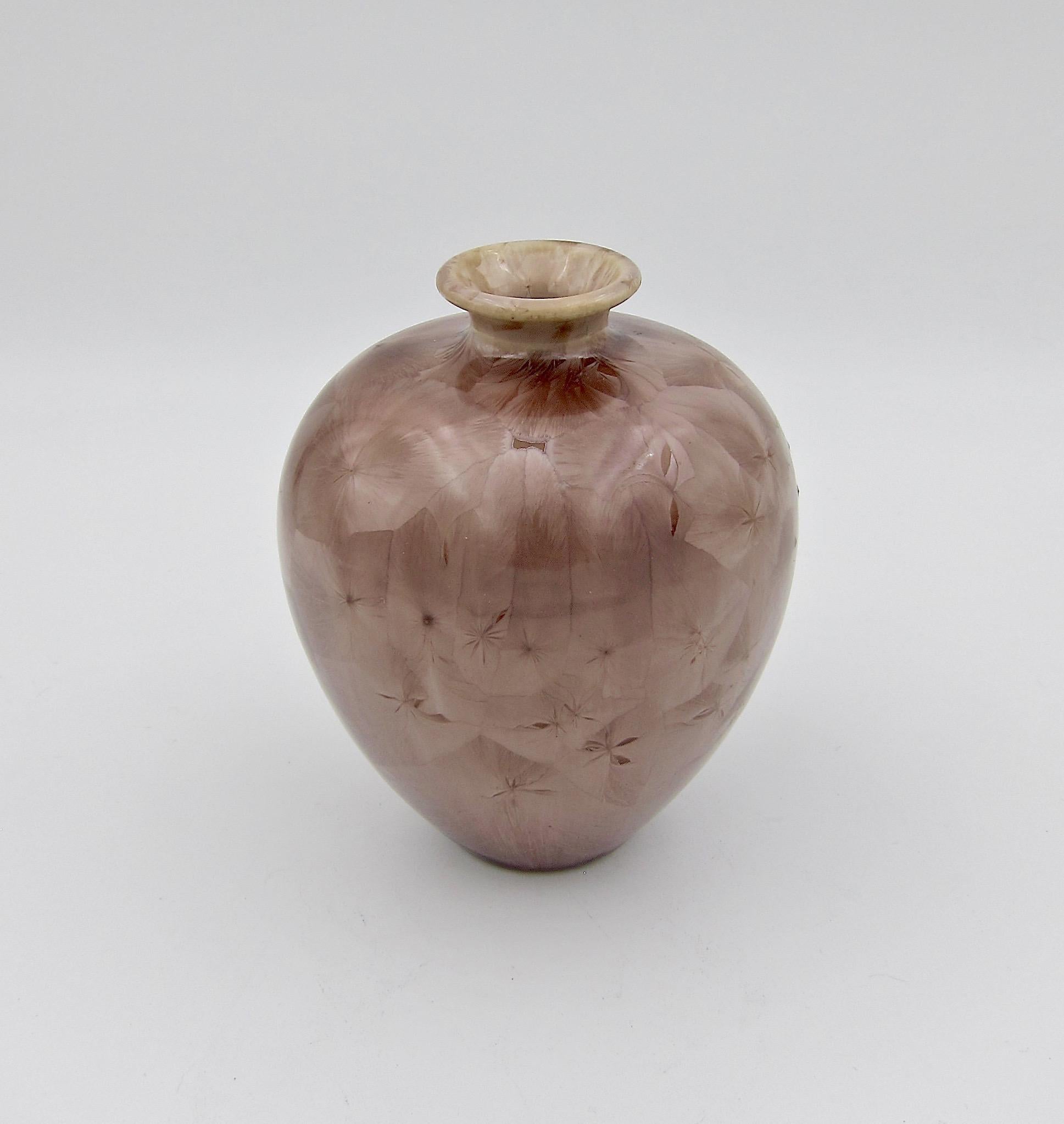 Signed Crystalline Porcelain Vase Trio by Louise Reding In Good Condition In Los Angeles, CA