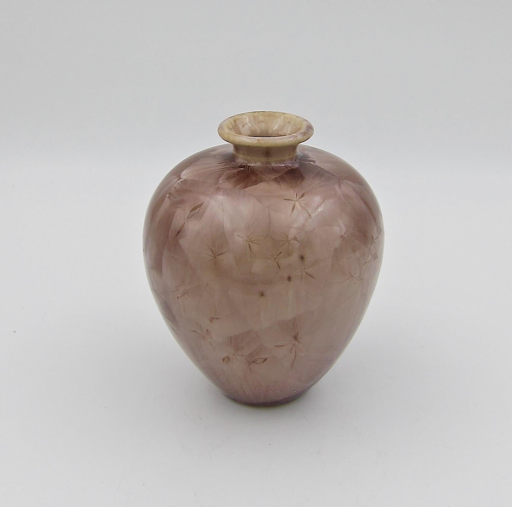 20th Century Signed Crystalline Porcelain Vase Trio by Louise Reding
