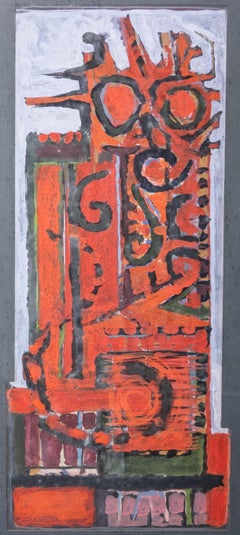Signed Lowell Nesbitt Oil on Panel Painting, "Red Composition", 1956