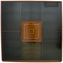 Firmado Luciano Frigerio Raro mueble bar italiano con incrustaciones "Paganini", años 1975