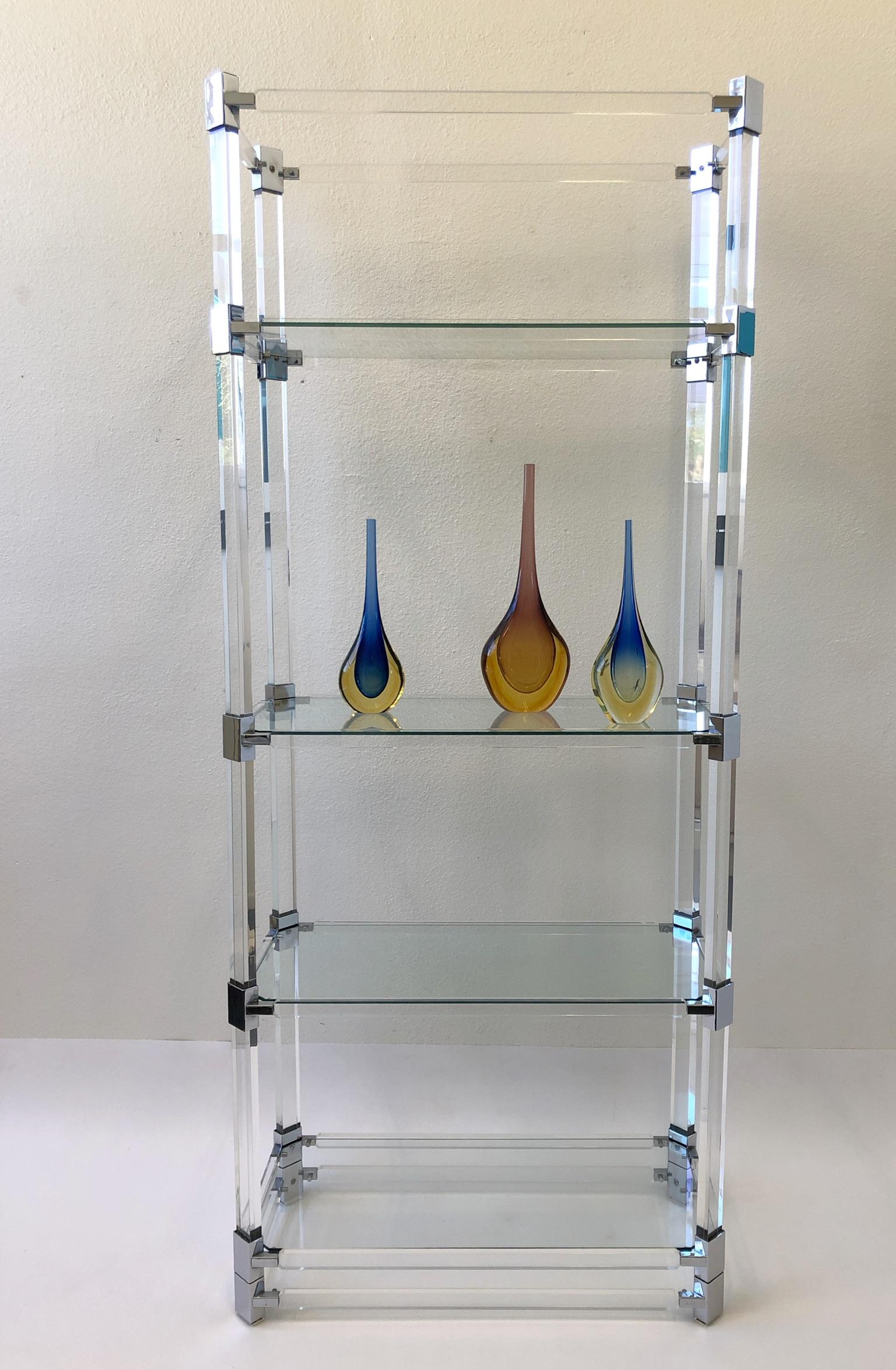 American Signed Lucite and Chrome Étagère by Charles Hollis Jones For Sale