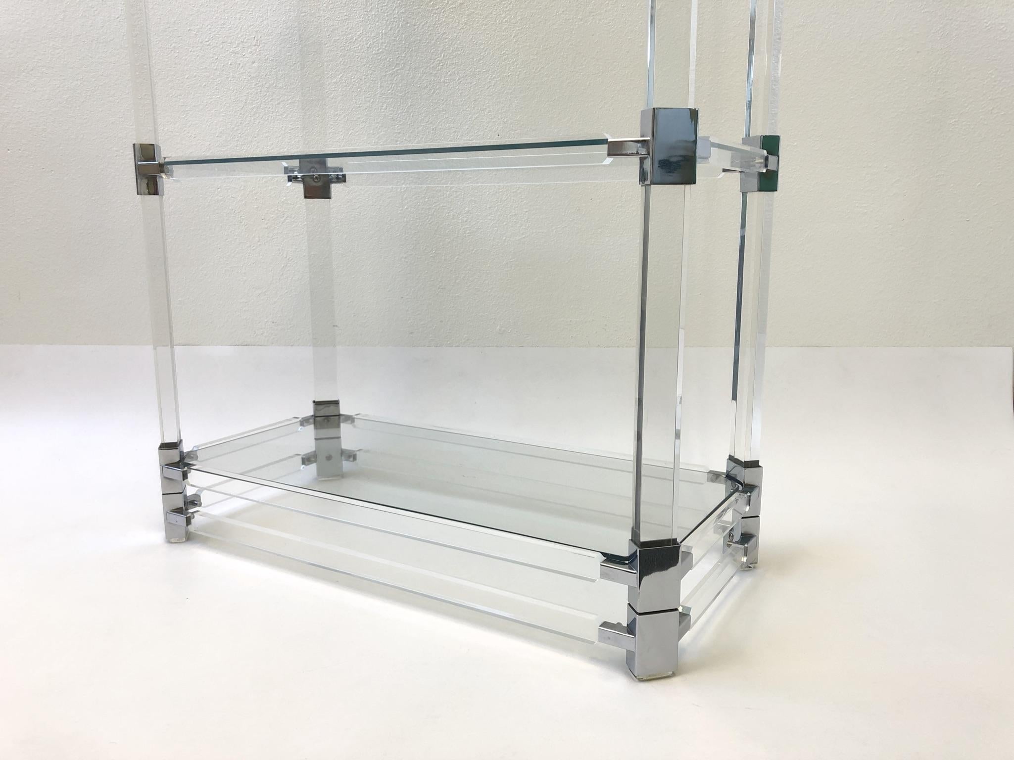 Polished Signed Lucite and Chrome Étagère by Charles Hollis Jones For Sale