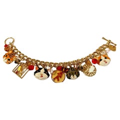 Used Signed Lunch at the Ritz Multi Charm Cats Mouse and Bird in Gilt Cage Bracelet 