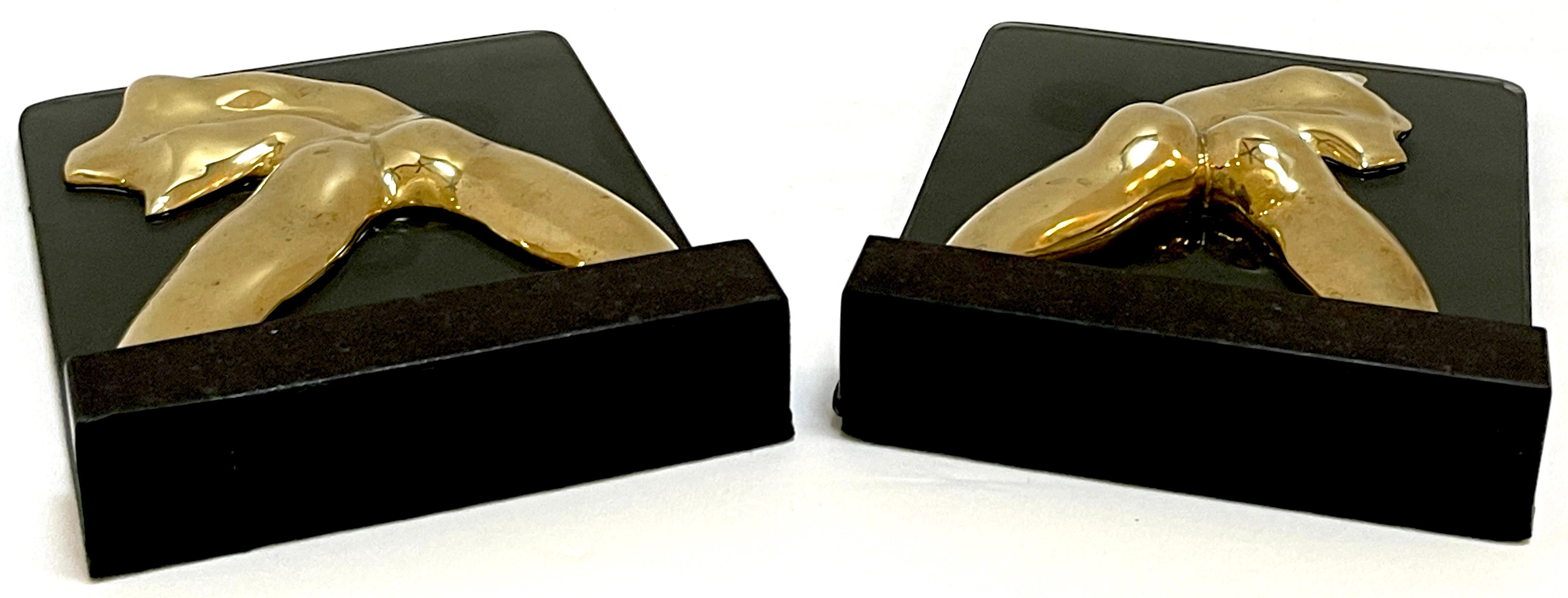Signed M. Lima Abstract Bronze and Glass Bookends, Nude Profiles For Sale 3
