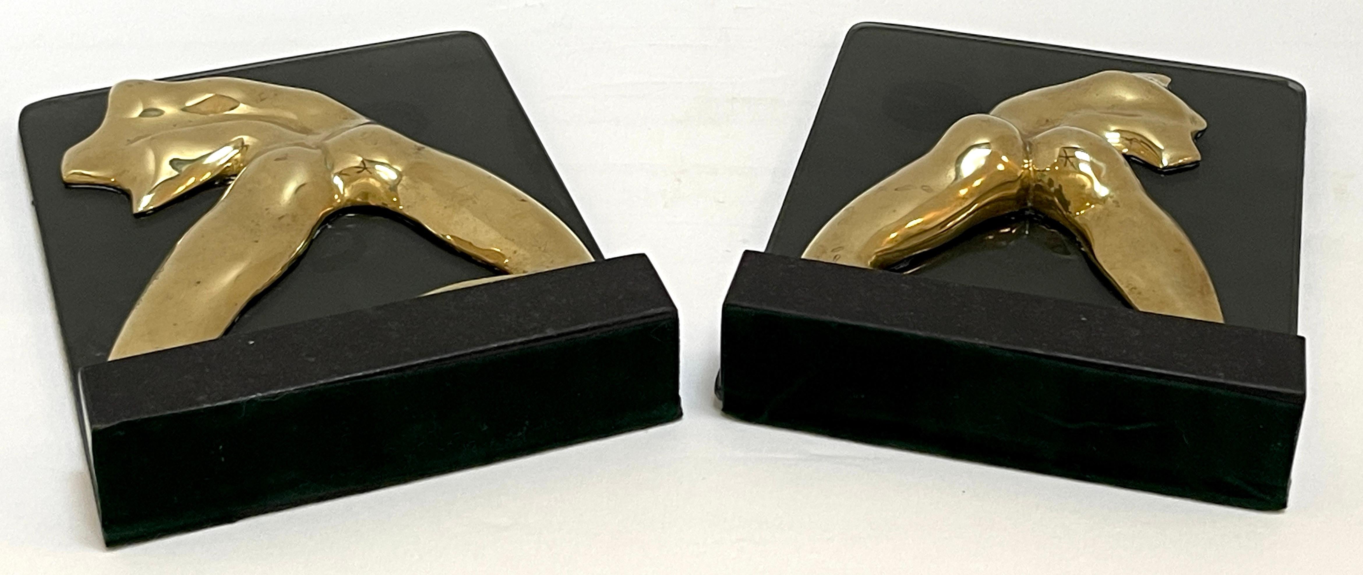Signed M. Lima Abstract Bronze and Glass Bookends, Nude Profiles For Sale 4
