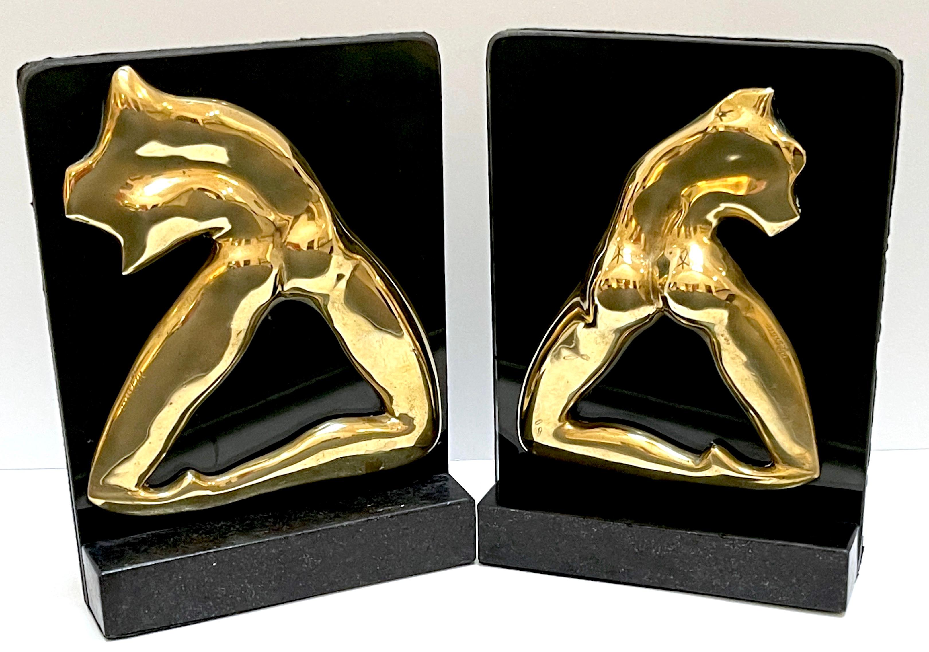 Signed M. Lima Abstract Bronze and Glass Bookends, Nude Profiles For Sale 5