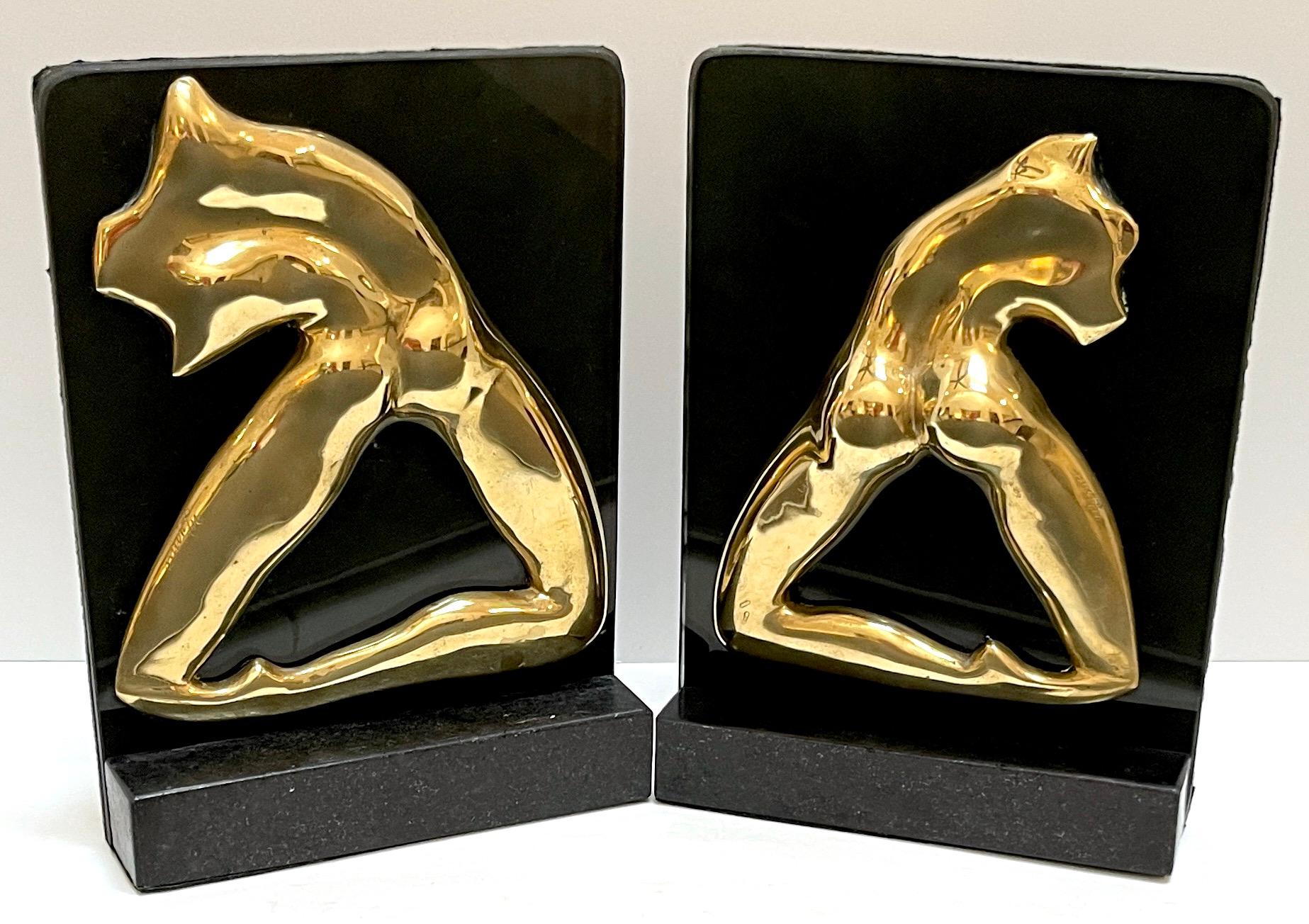 Signed M. Lima Abstract Bronze and Glass Bookends, Nude Profiles For Sale 6