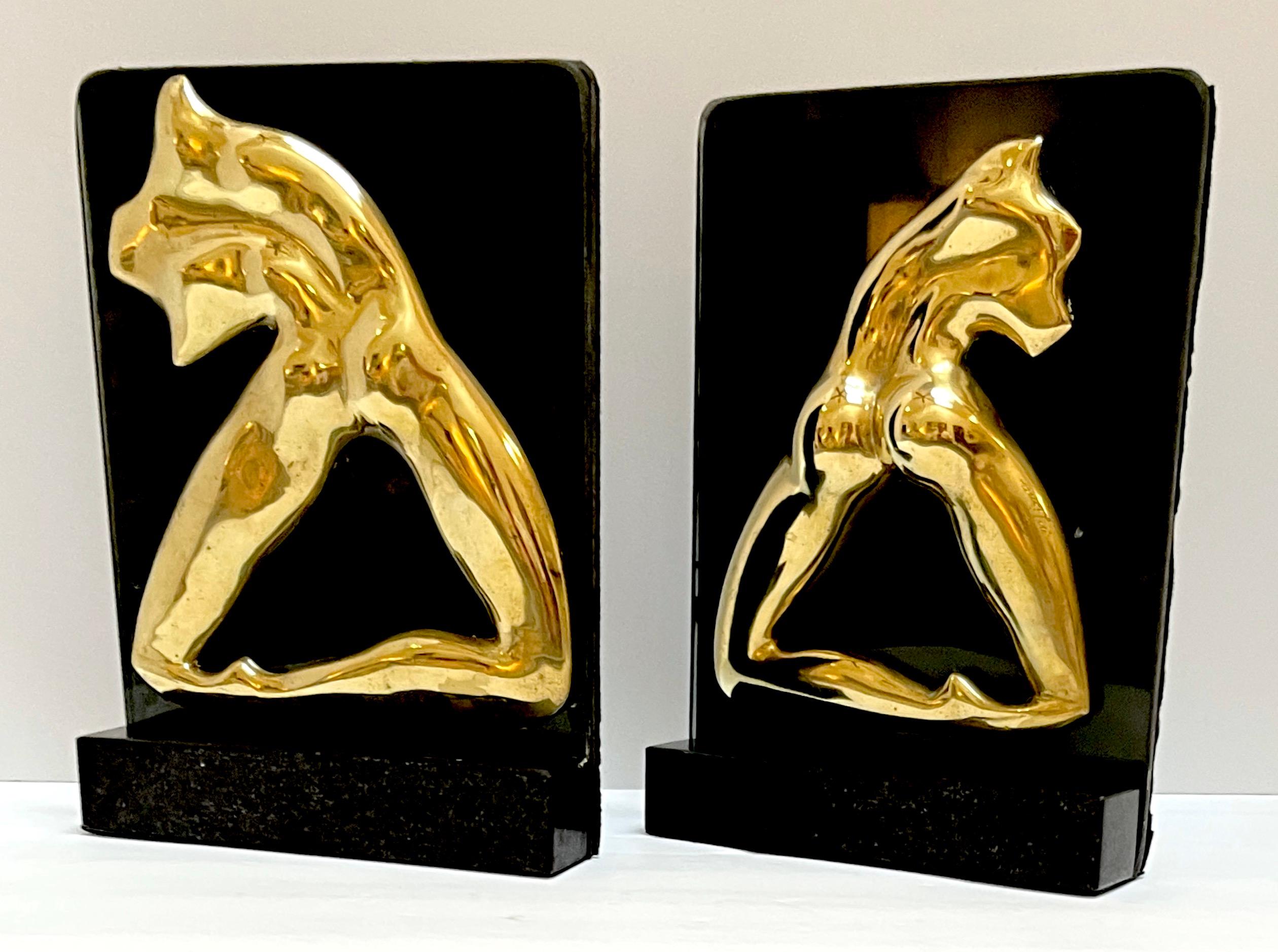 Signed M. Lima Abstract Bronze and Glass Bookends, Nude Profiles For Sale 7