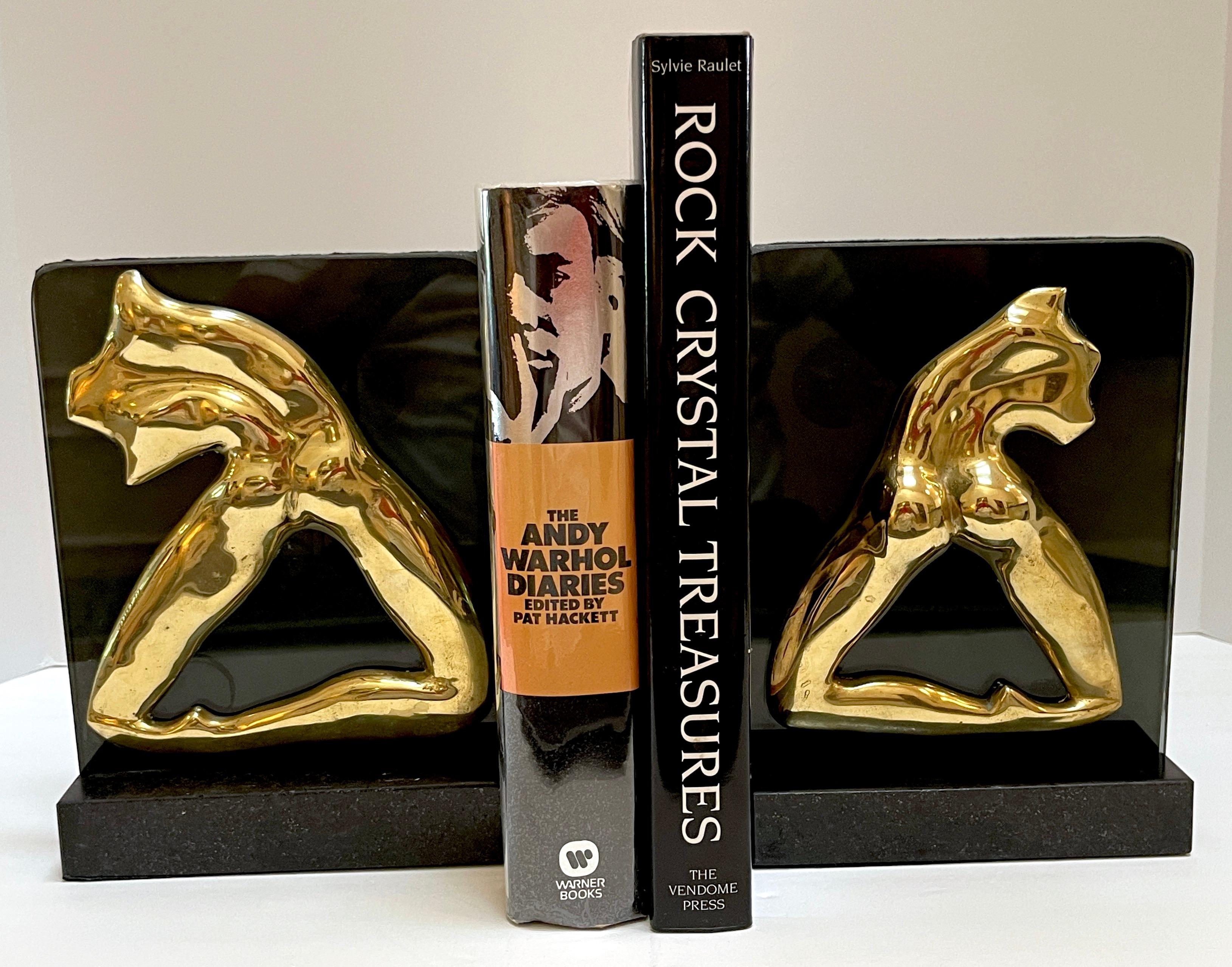 Signed M. Lima Abstract Bronze and Glass Bookends, Nude Profiles For Sale 8