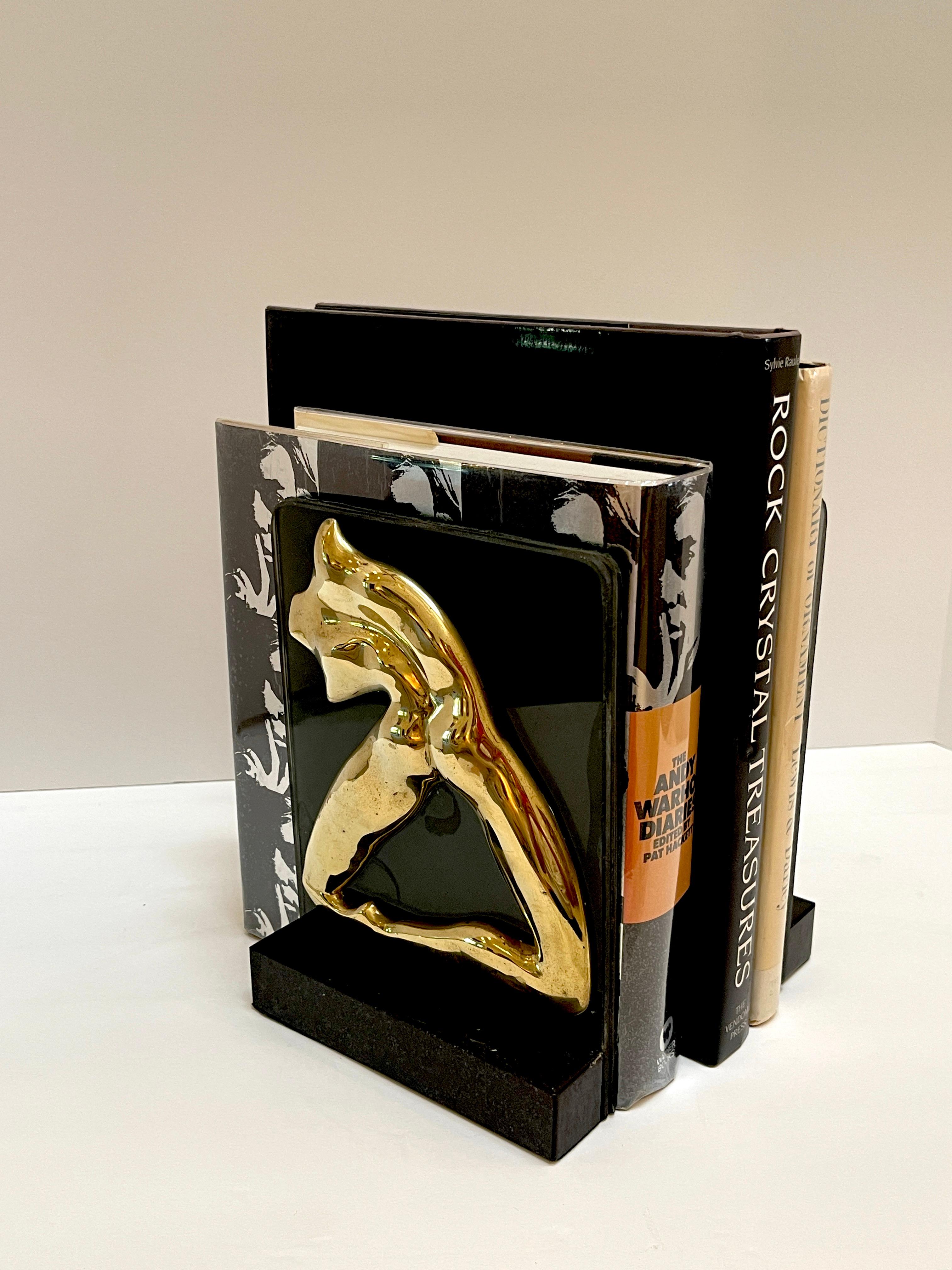 Signed M. Lima Abstract Bronze and Glass Bookends, Nude Profiles For Sale 10