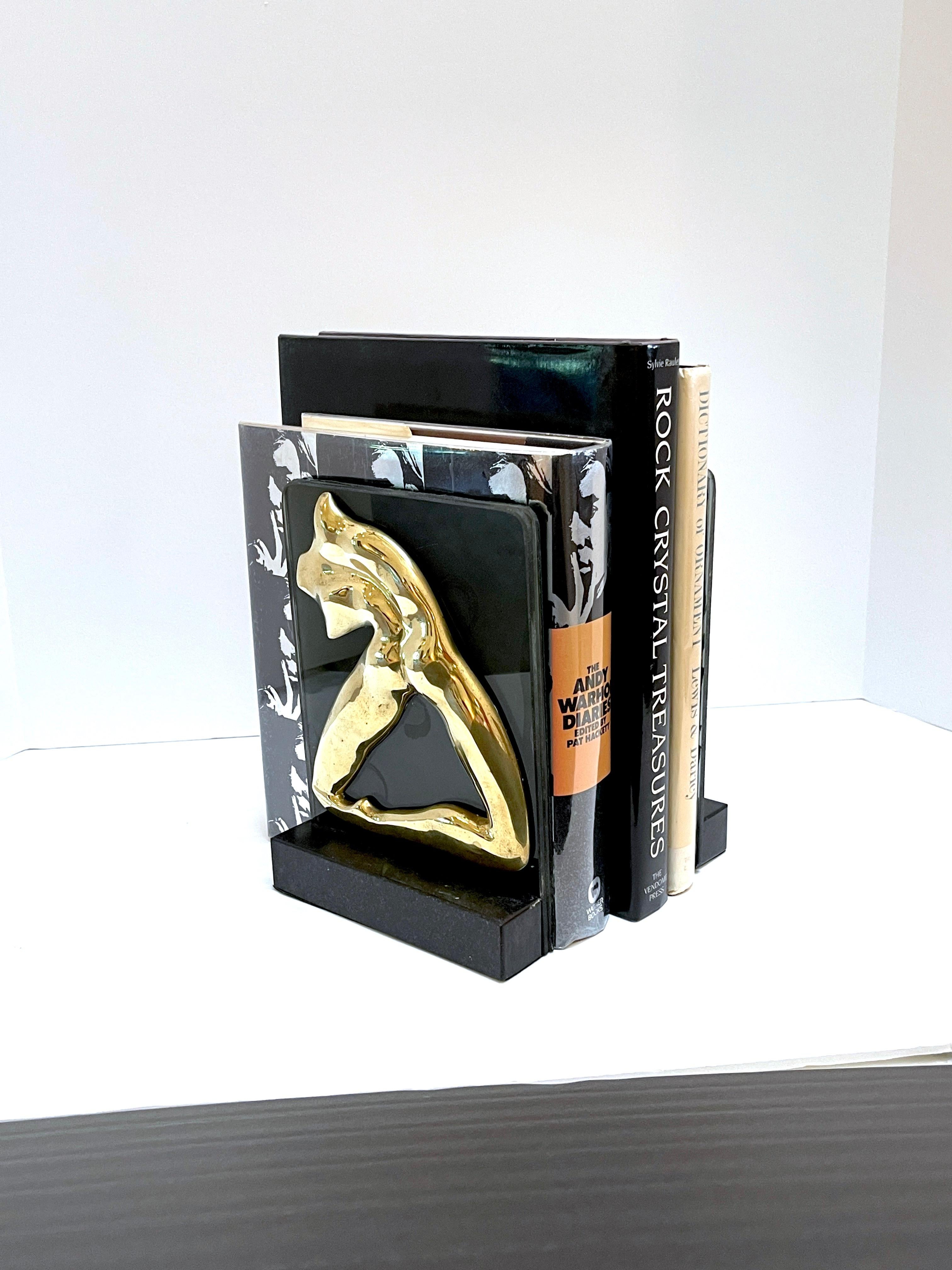 Signed M. Lima Abstract Bronze and Glass Bookends, Nude Profiles For Sale 11