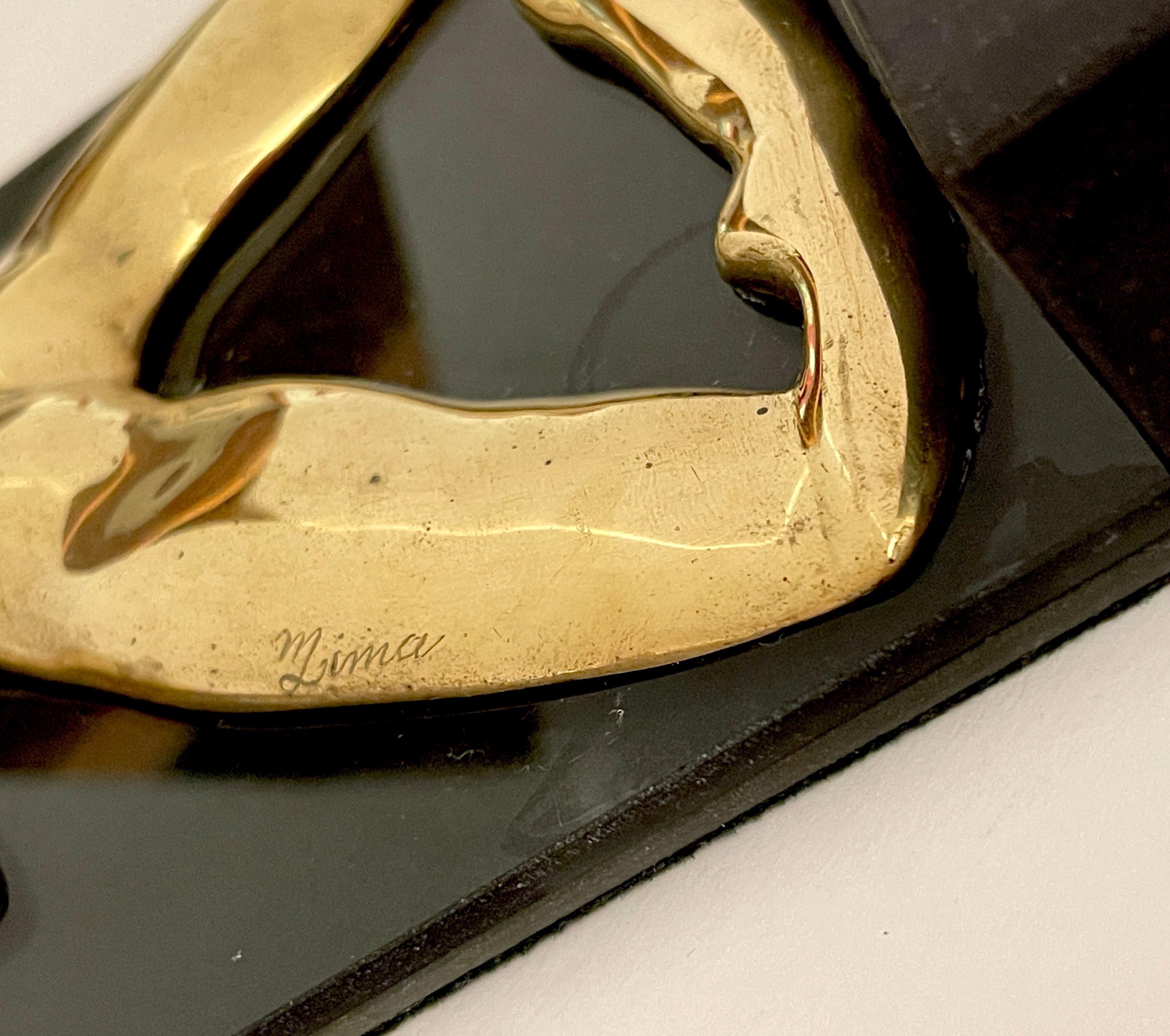 Modern Signed M. Lima Abstract Bronze and Glass Bookends, Nude Profiles For Sale
