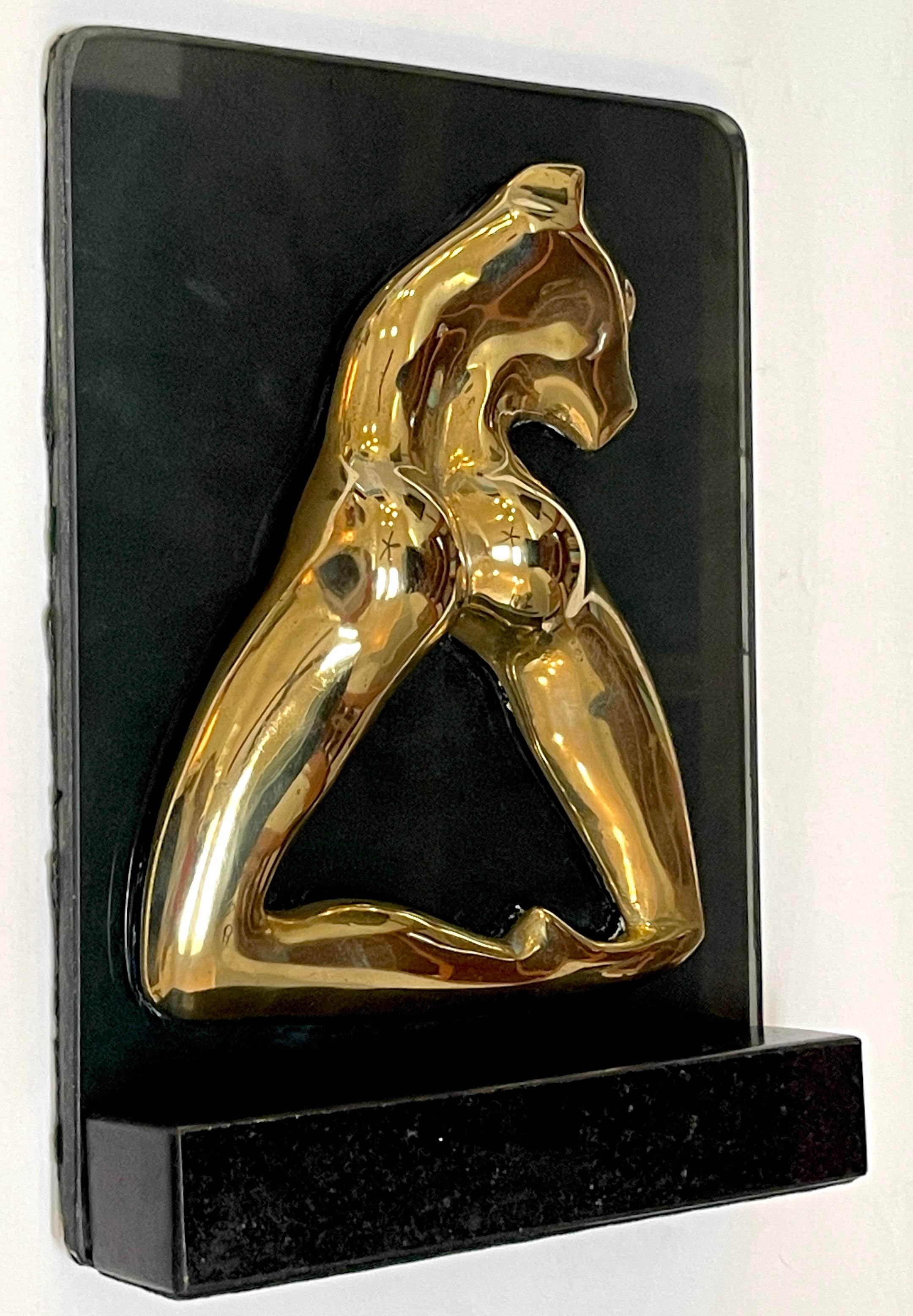 20th Century Signed M. Lima Abstract Bronze and Glass Bookends, Nude Profiles For Sale
