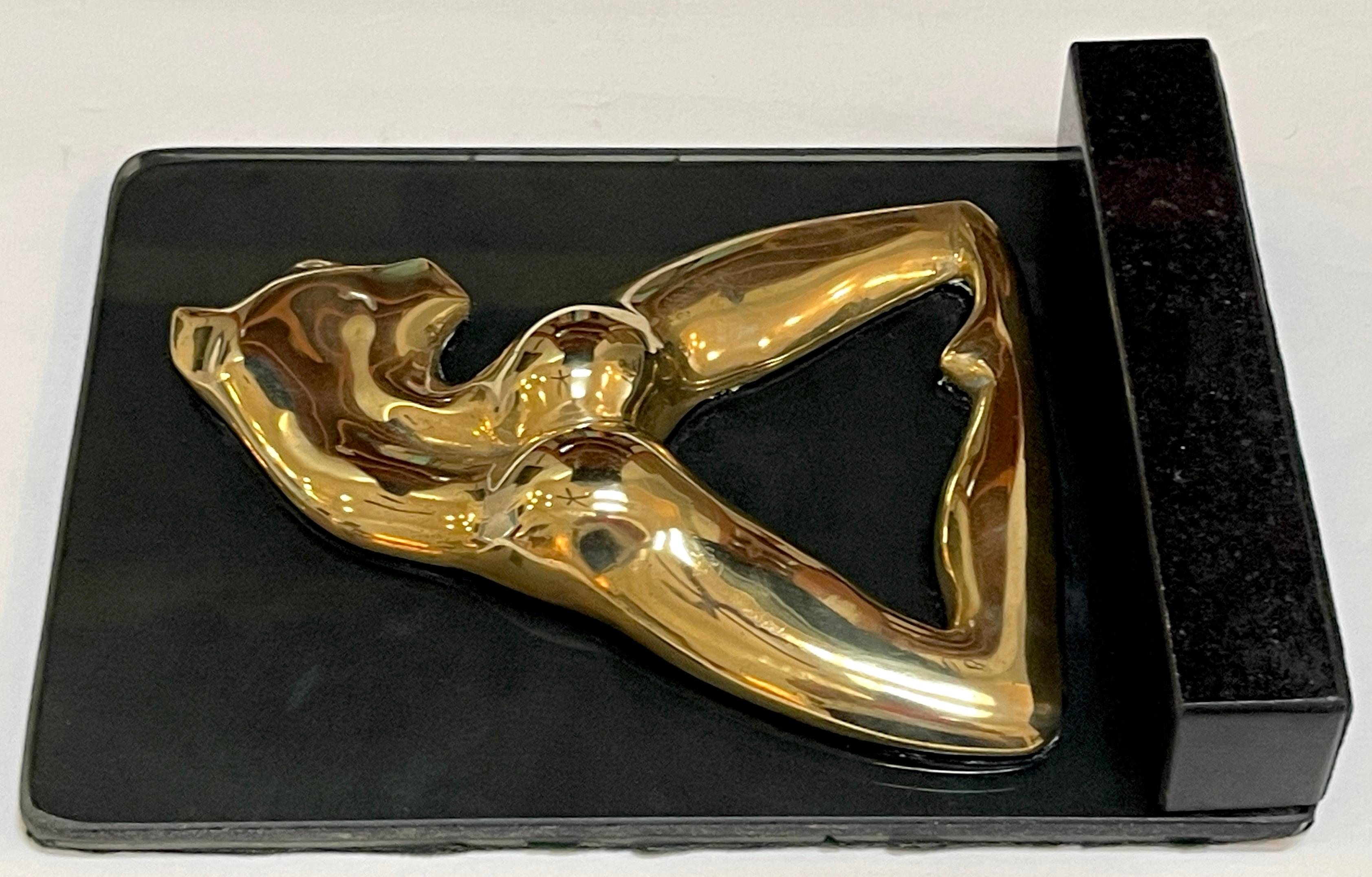 Brass Signed M. Lima Abstract Bronze and Glass Bookends, Nude Profiles For Sale