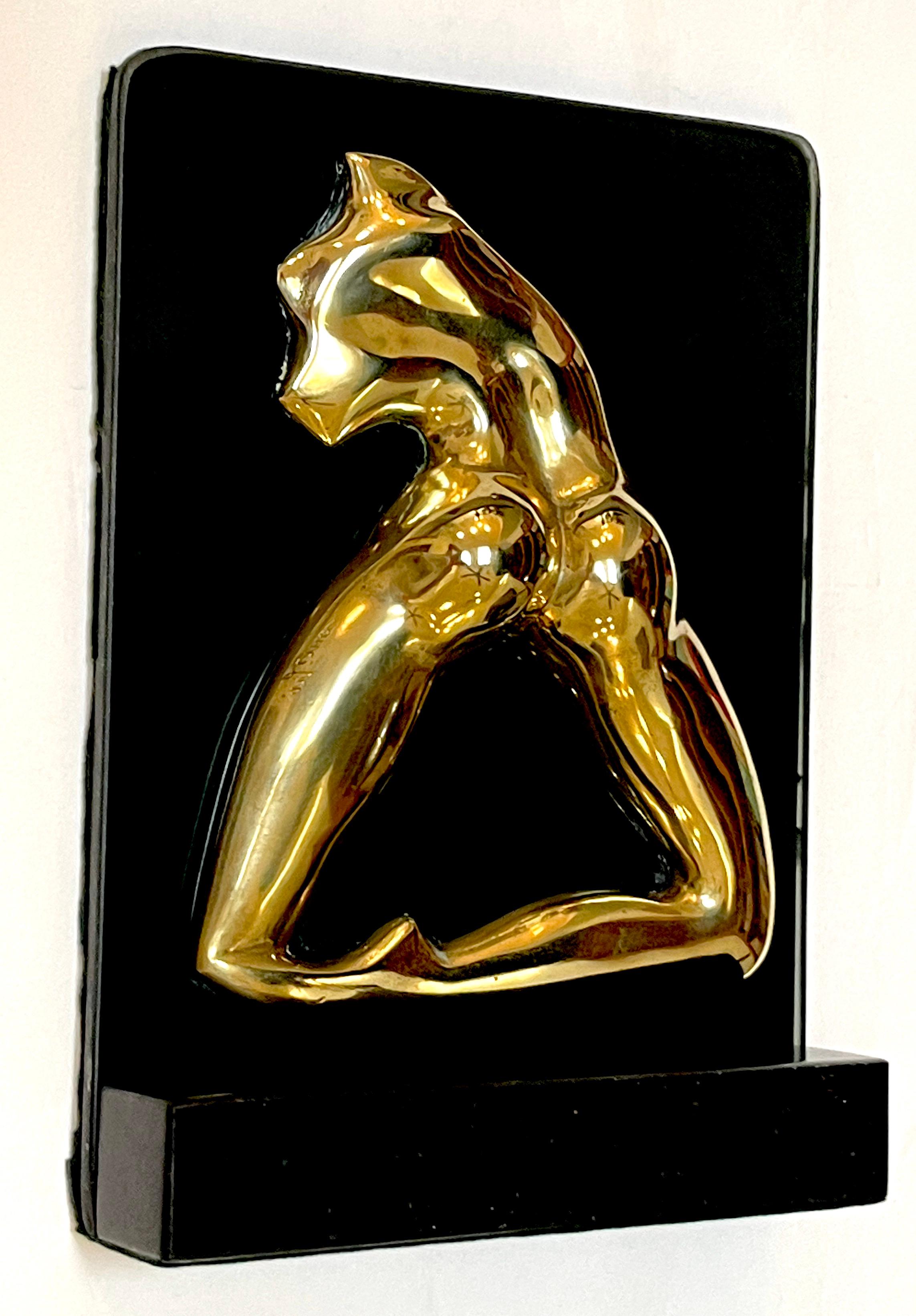 Signed M. Lima Abstract Bronze and Glass Bookends, Nude Profiles For Sale 1