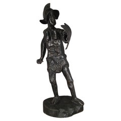 Vintage Signed M. Rosset Patinated Metal Roman Gladiator Sculpture -1Y72