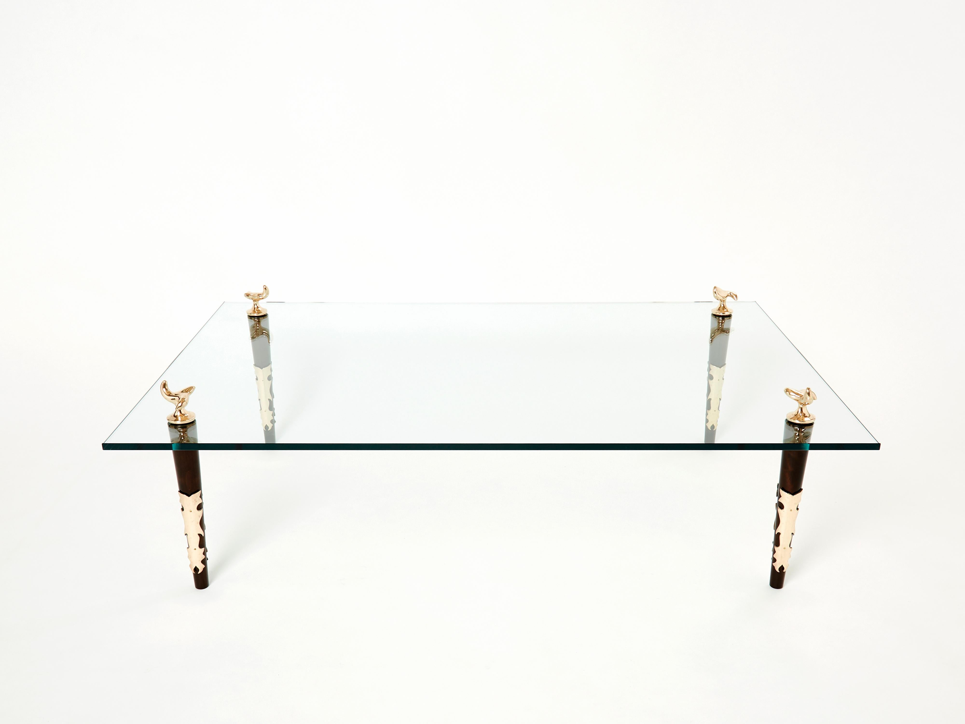 Mid-Century Modern Table basse en acajou et verre bronze signée Garouste &amp;amp; Bonetti, 1995 en vente
