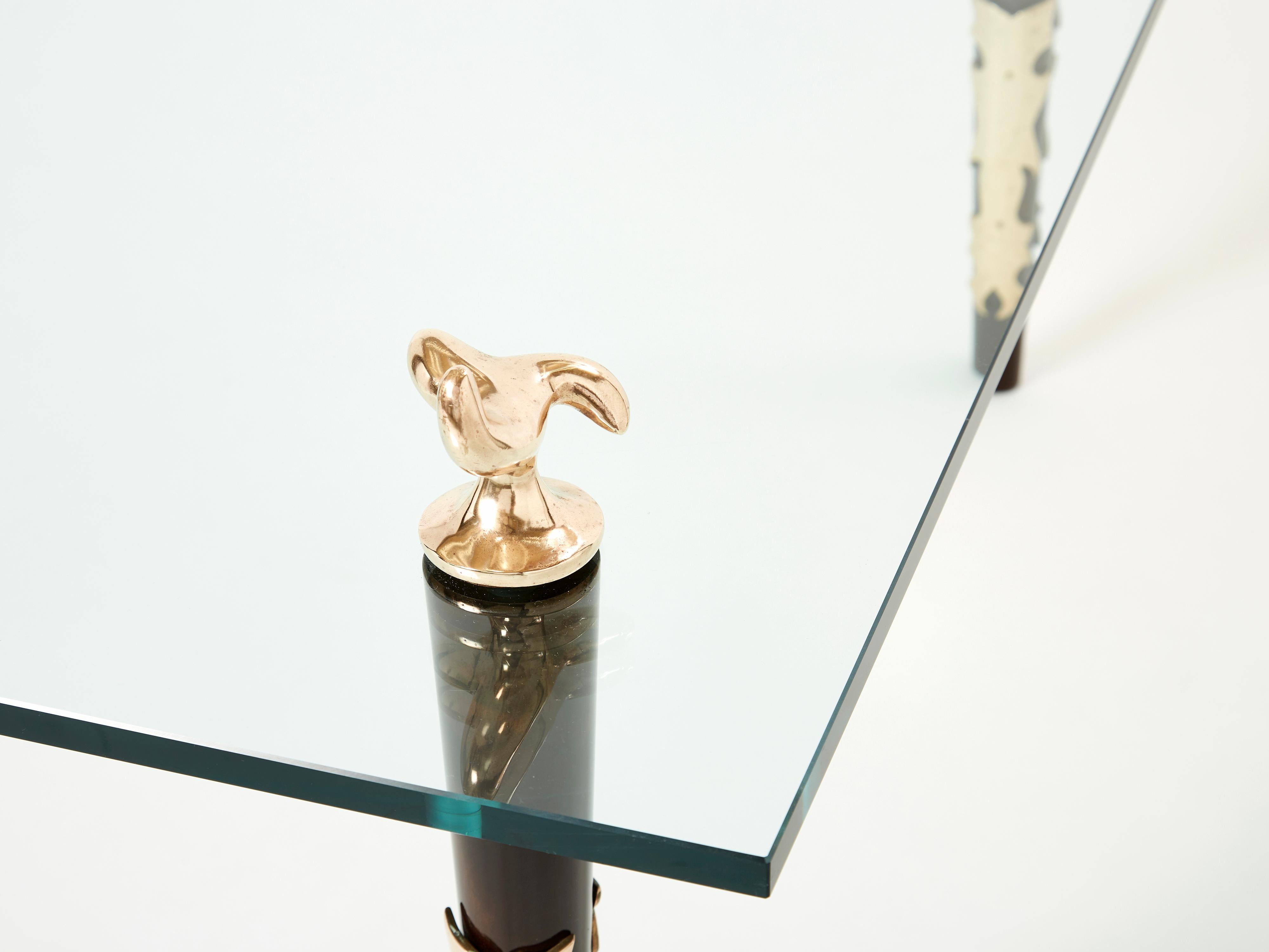 Bronze Table basse en acajou et verre bronze signée Garouste &amp;amp; Bonetti, 1995 en vente