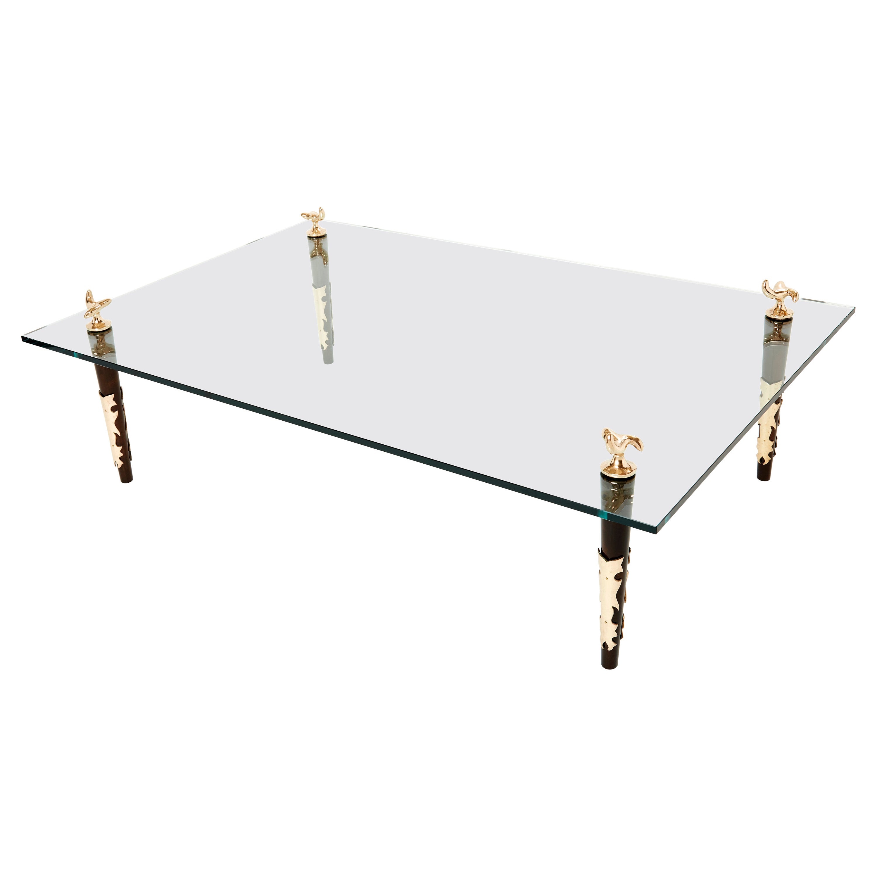 Signed Mahogany Bronze Glass Coffee Table by Garouste & Bonetti 1995