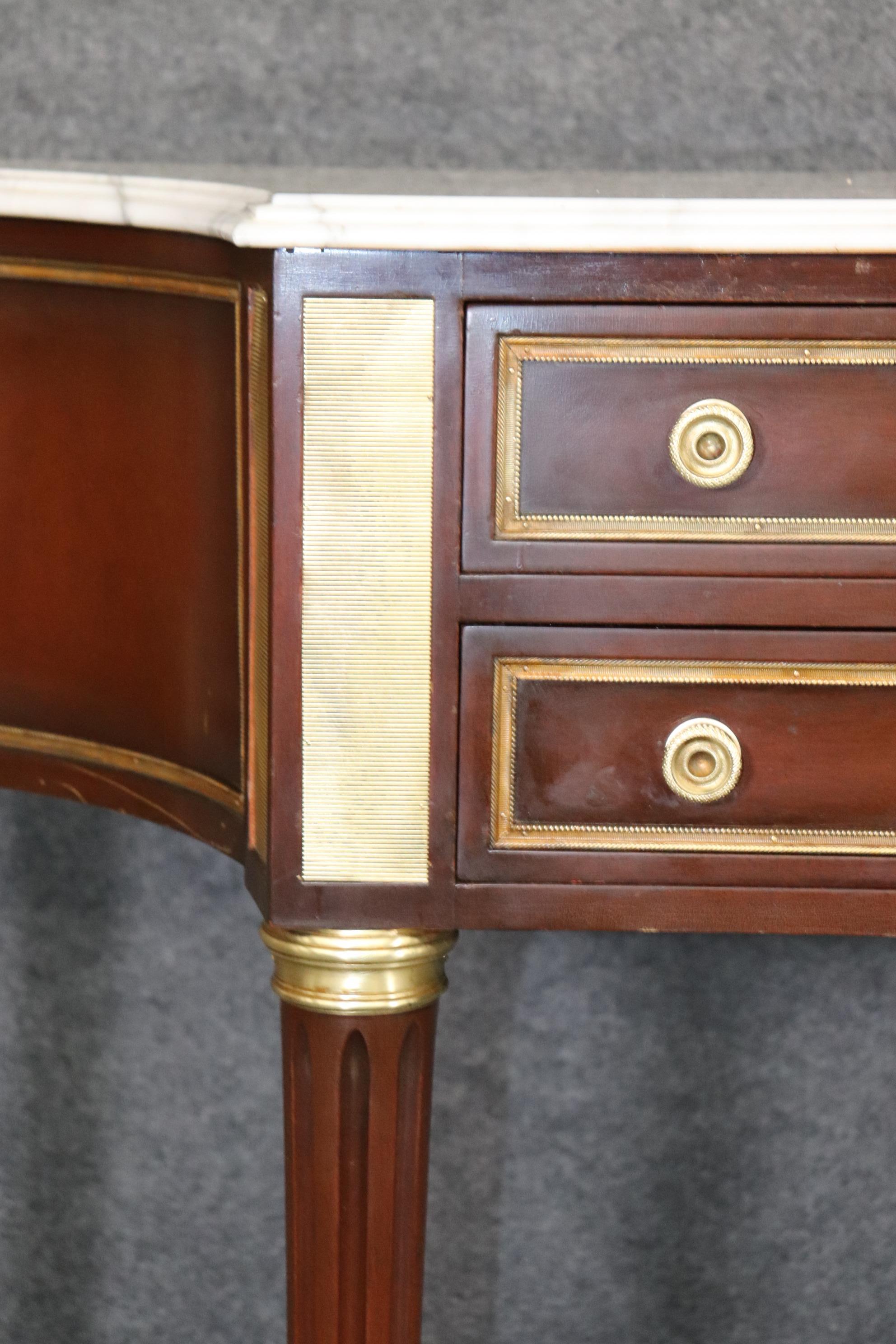 Signed Mahogany Directoire Maison Jansen Brass Adorned Marble Top Console Table For Sale 5