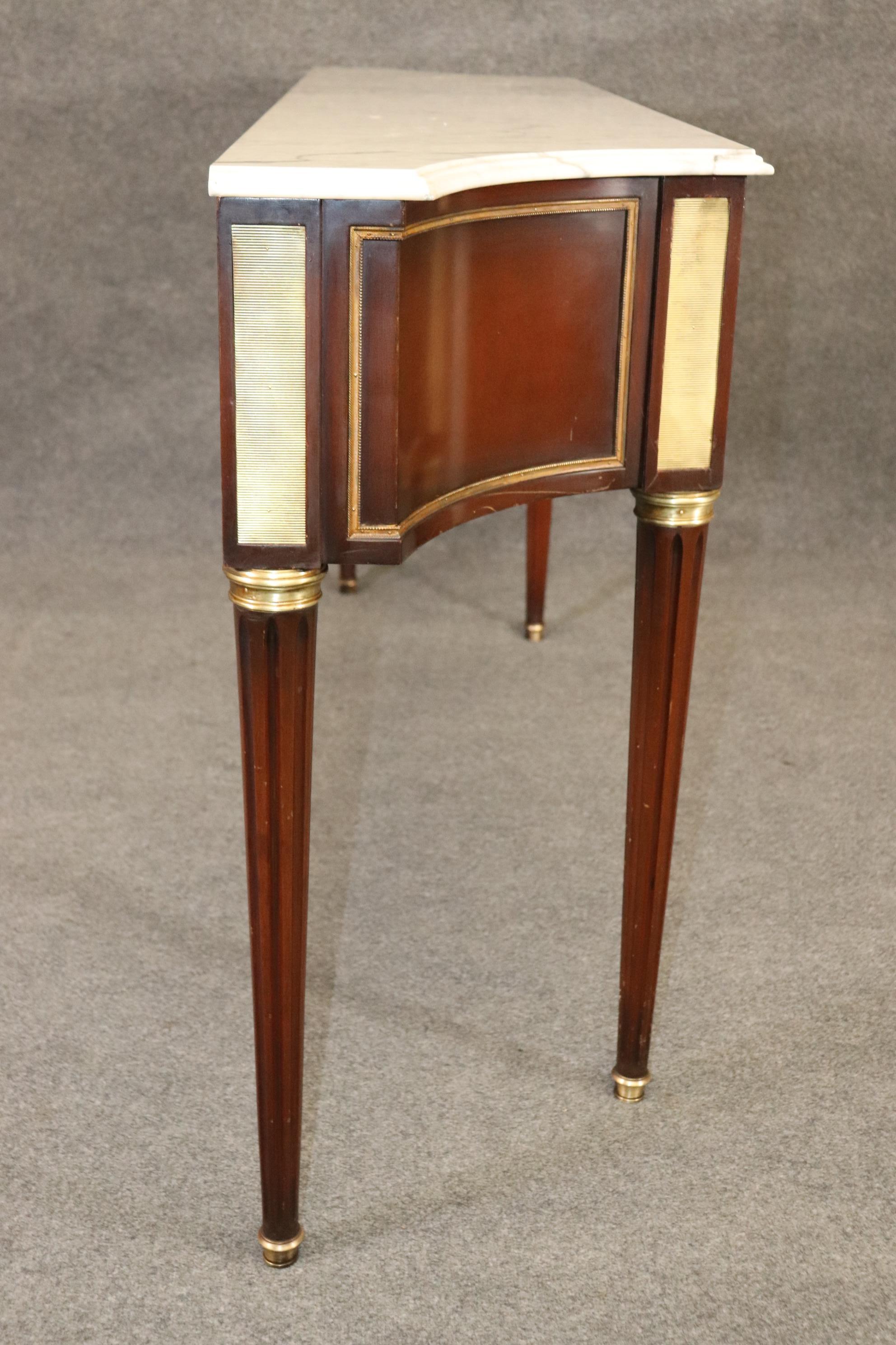 Signed Mahogany Directoire Maison Jansen Brass Adorned Marble Top Console Table For Sale 1