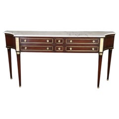 Signed Mahogany Directoire Maison Jansen Brass Adorned Marble Top Console Table