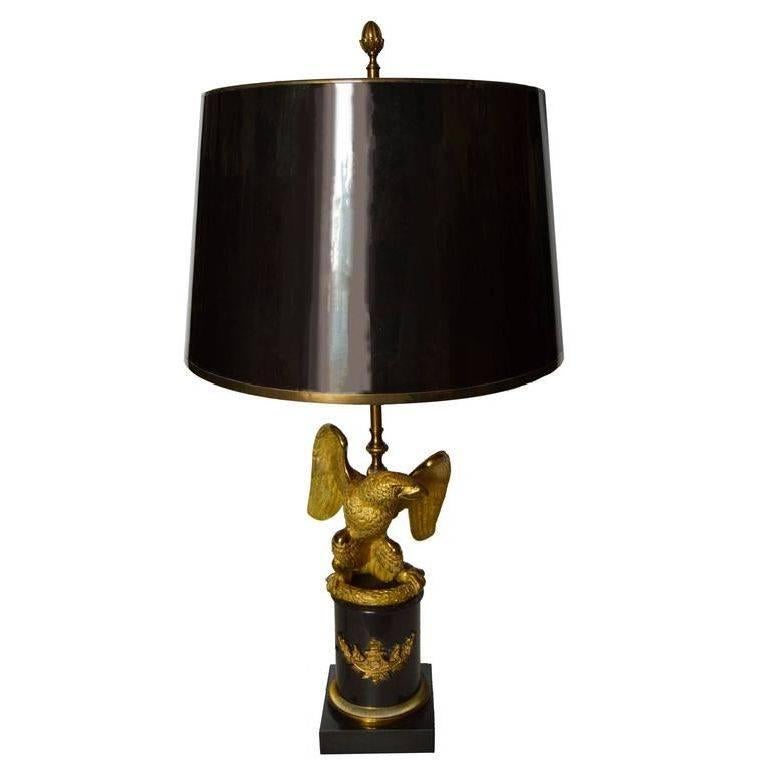 Signed Maison Charles Bronze & Black Marble Eagle Table Lamp Neoclassical France For Sale 7