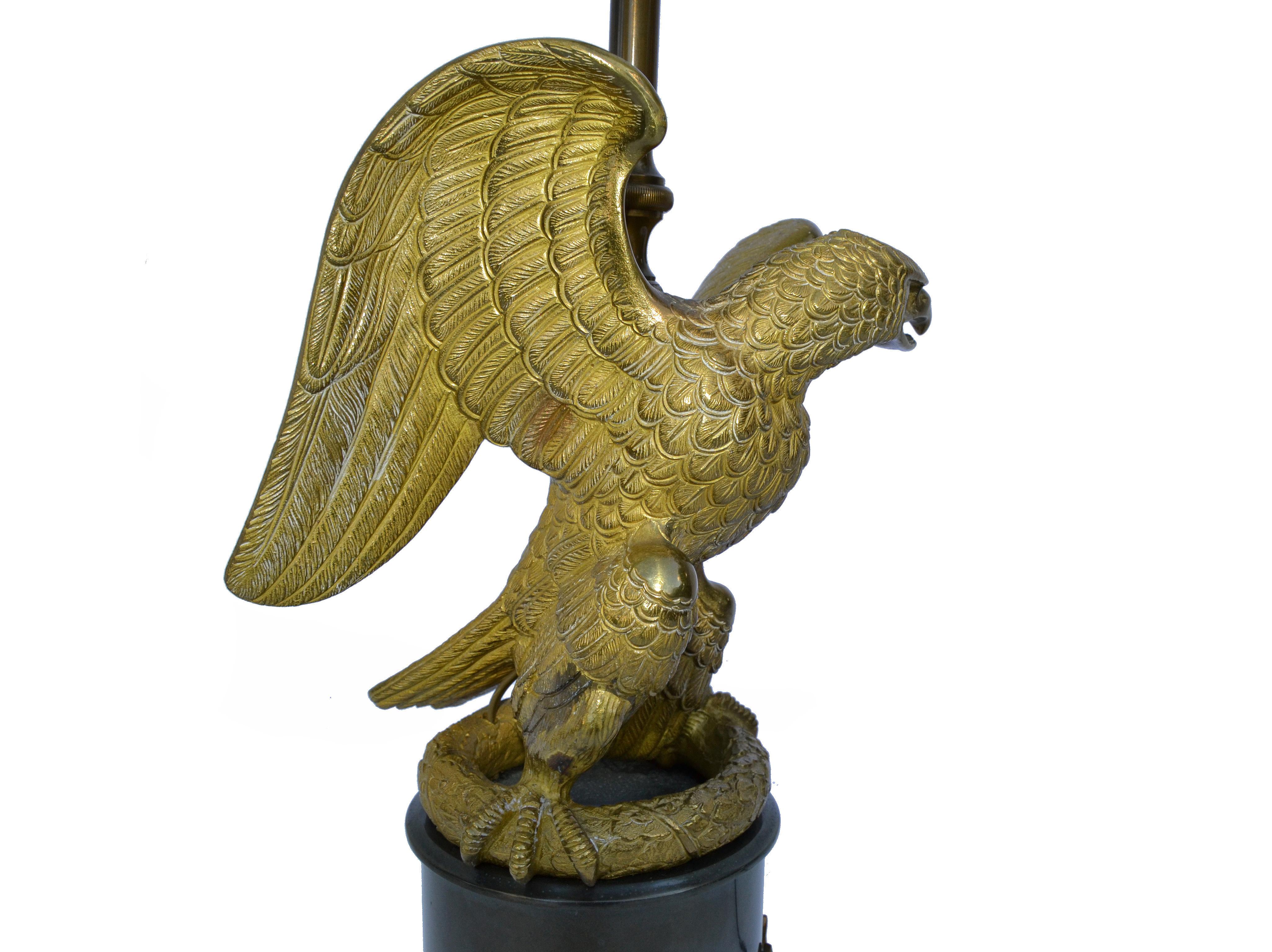 French Signed Maison Charles Bronze & Black Marble Eagle Table Lamp Neoclassical France For Sale