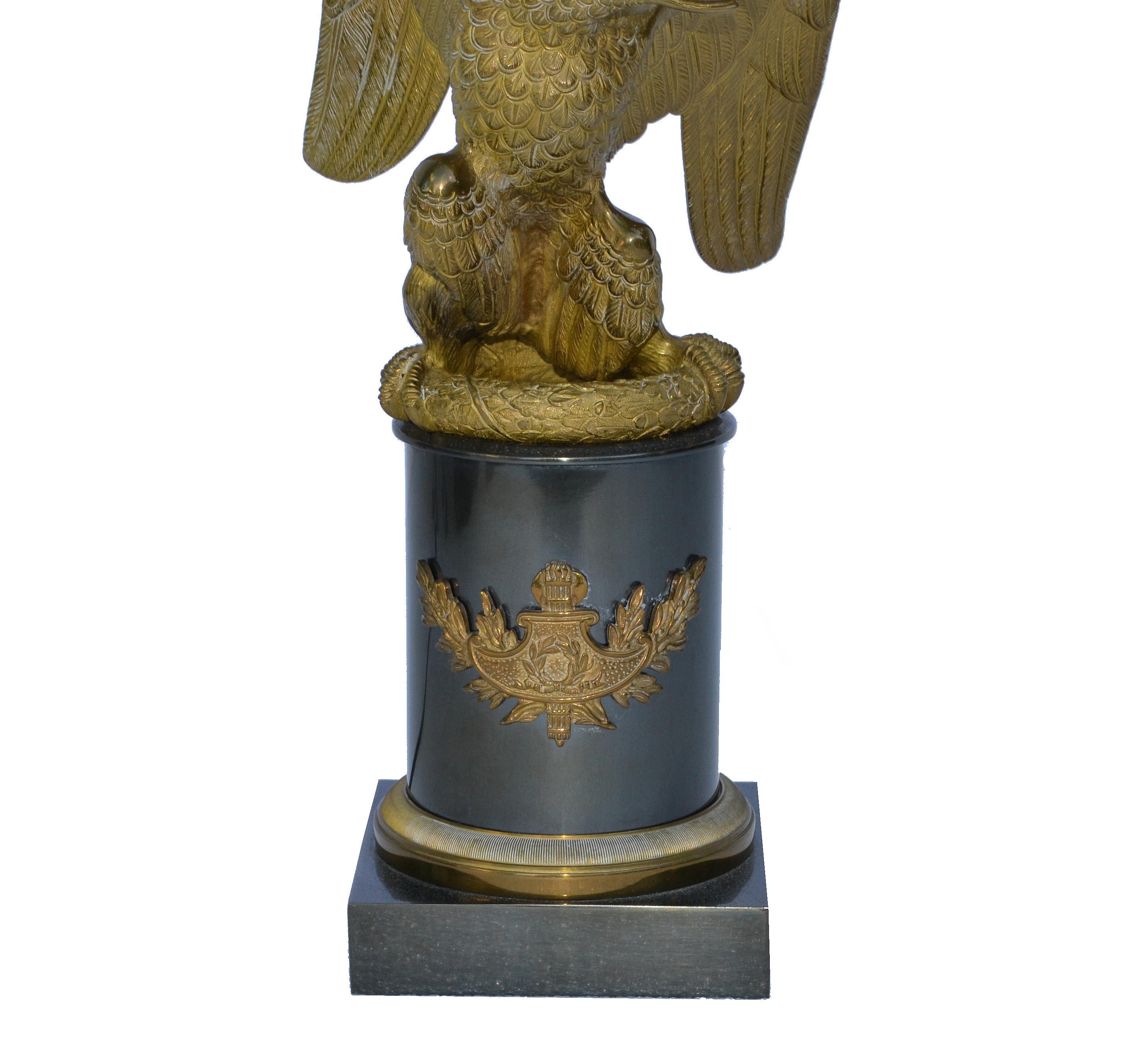 Mid-20th Century Signed Maison Charles Bronze & Black Marble Eagle Table Lamp Neoclassical France For Sale