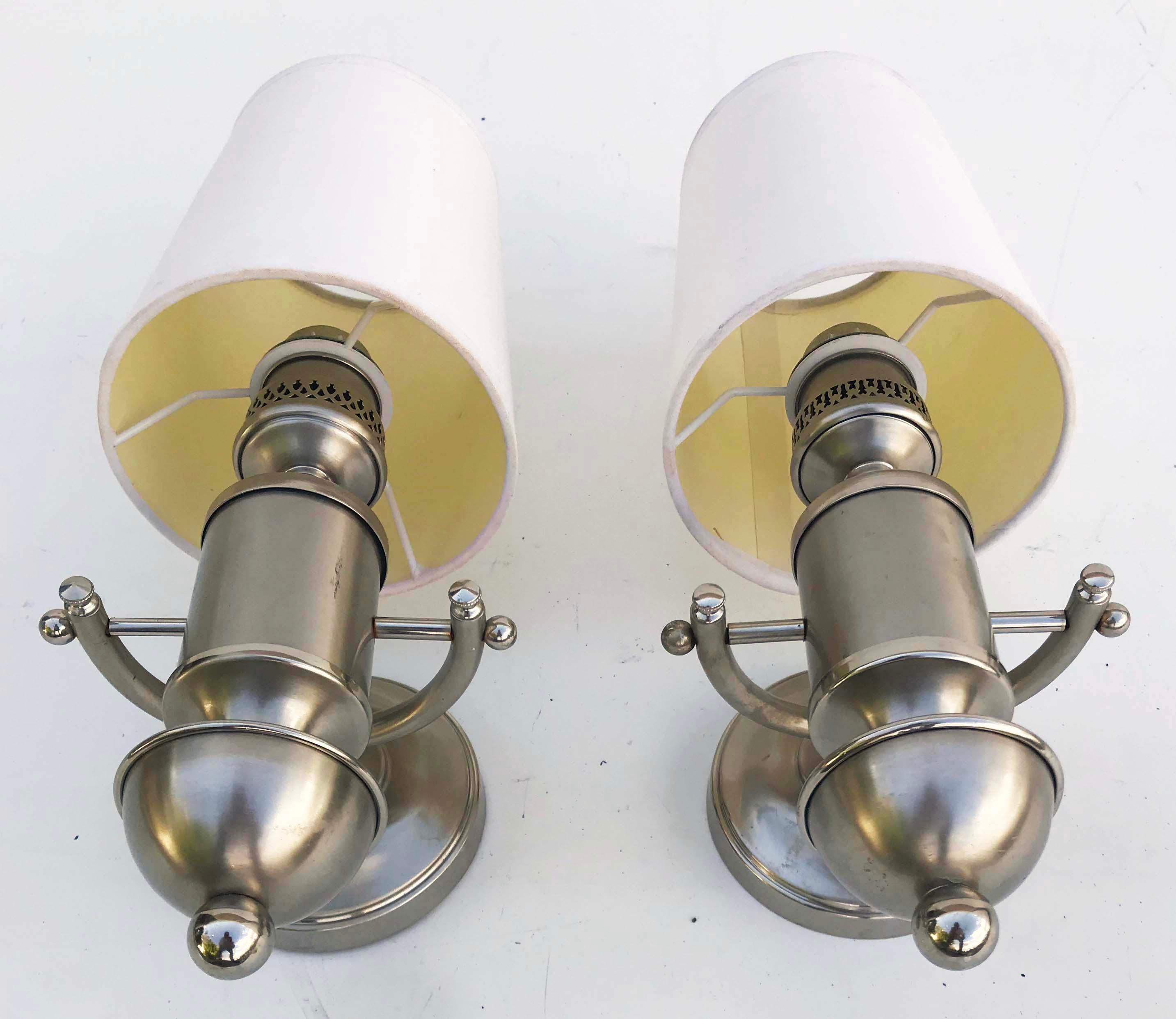 Mid-Century Modern Signed Maison Charles Pair of Nautical  Sconces For Sale