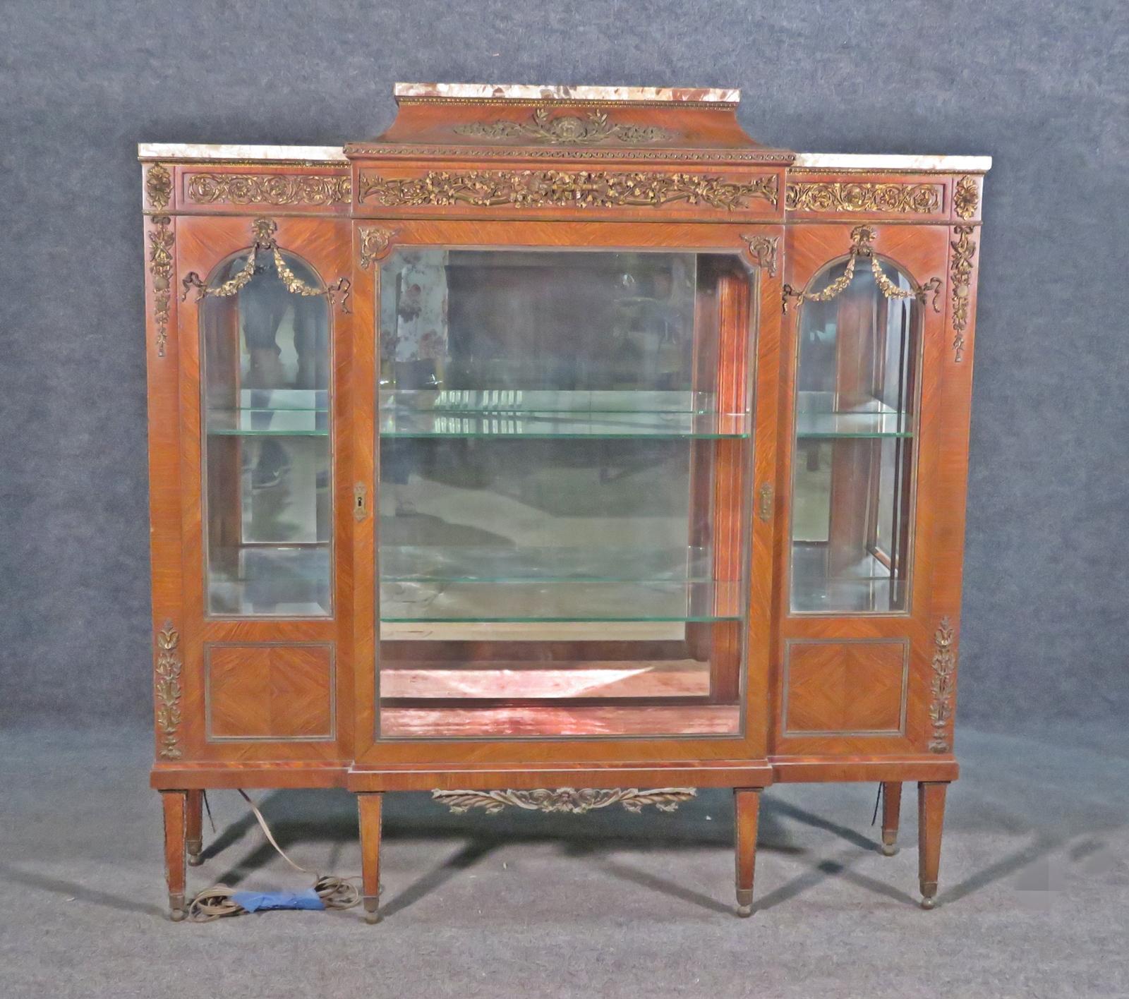 Signed Maison Forest of France Marble Top Figural Bronze Mounted Vitrine 1