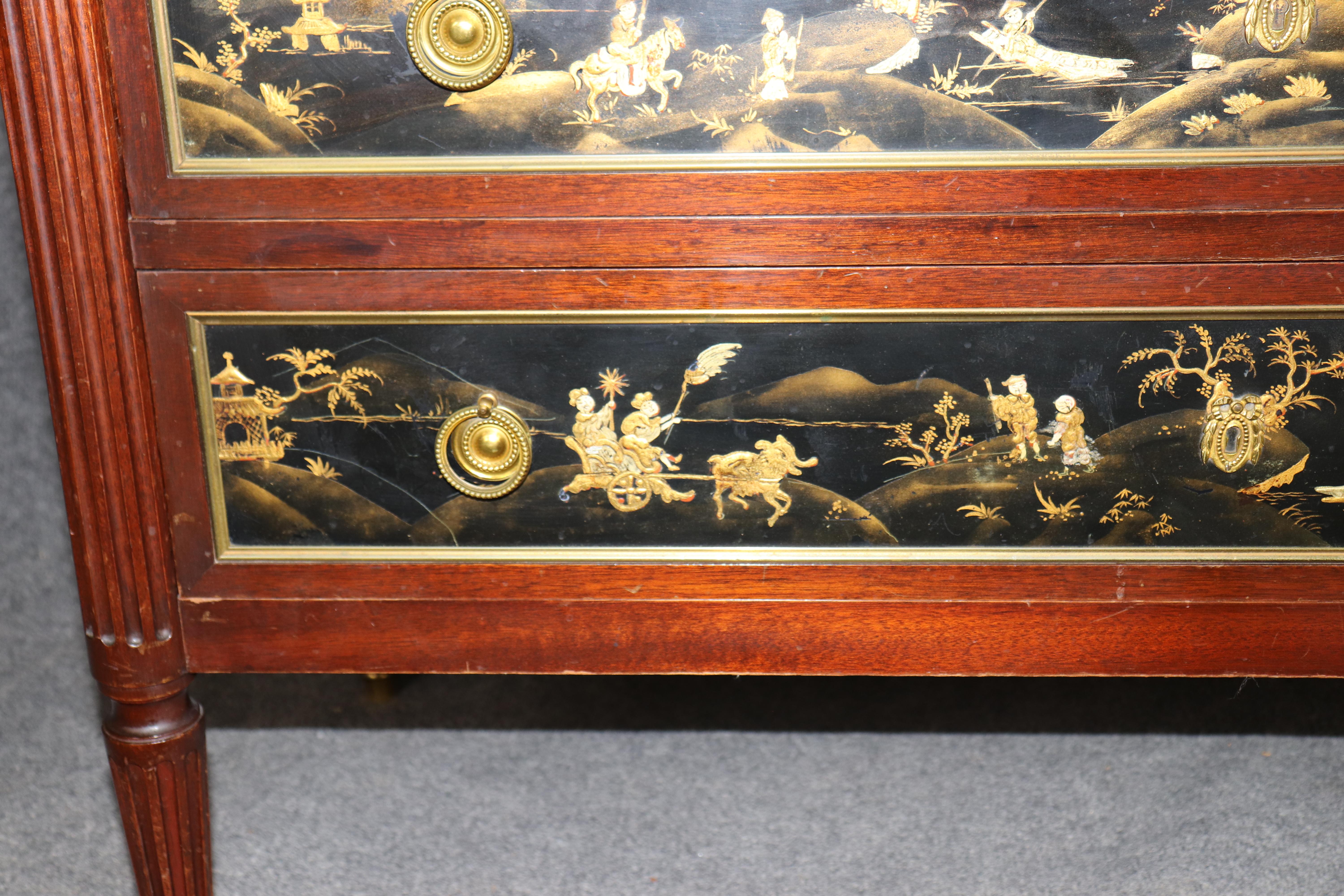 Signed Maison Jansen Brass Mounted Chinoiserie Marble Top Louis XVI Commode in vendita 7