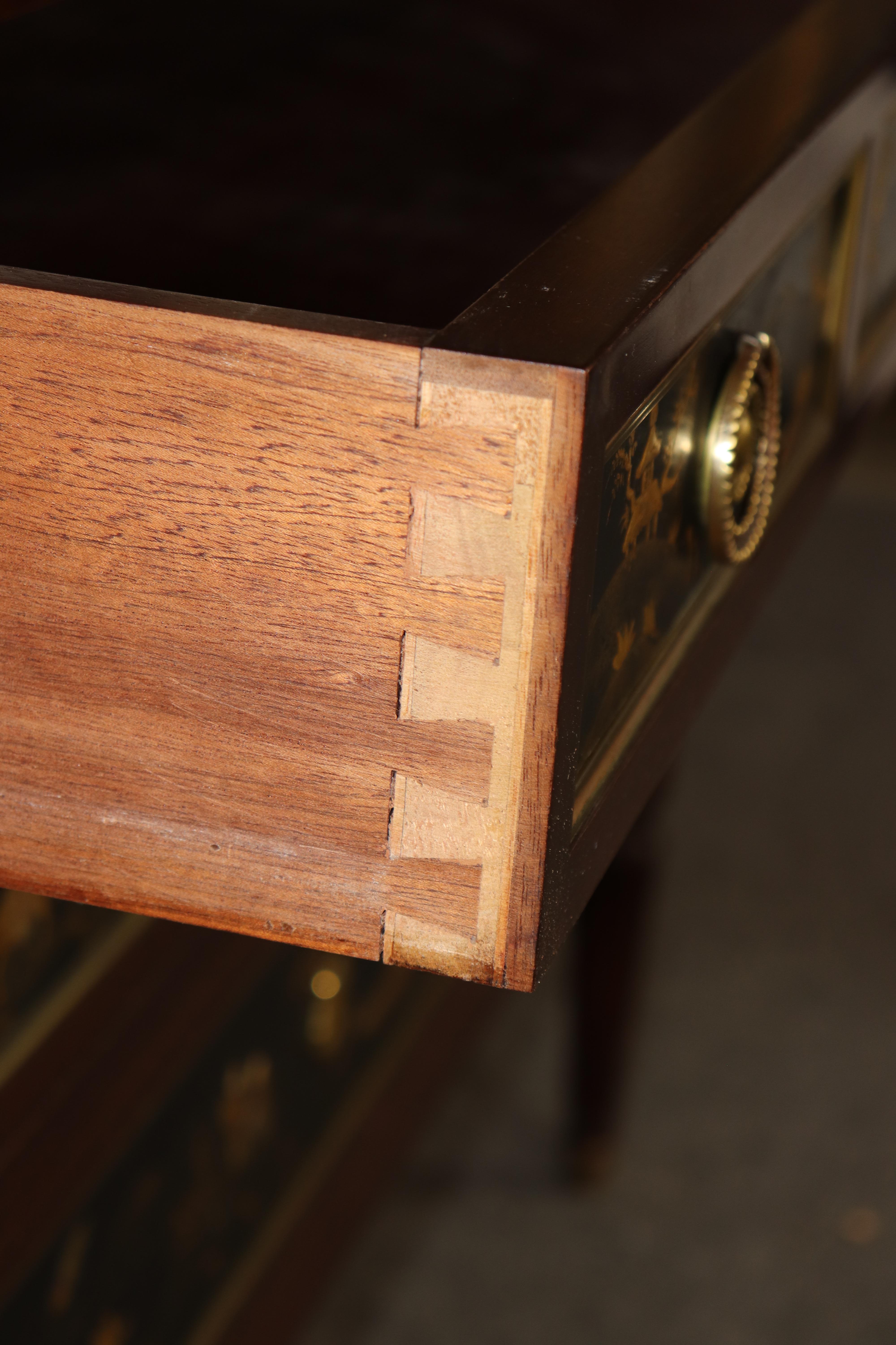 Signed Maison Jansen Brass Mounted Chinoiserie Marble Top Louis XVI Commode in vendita 8